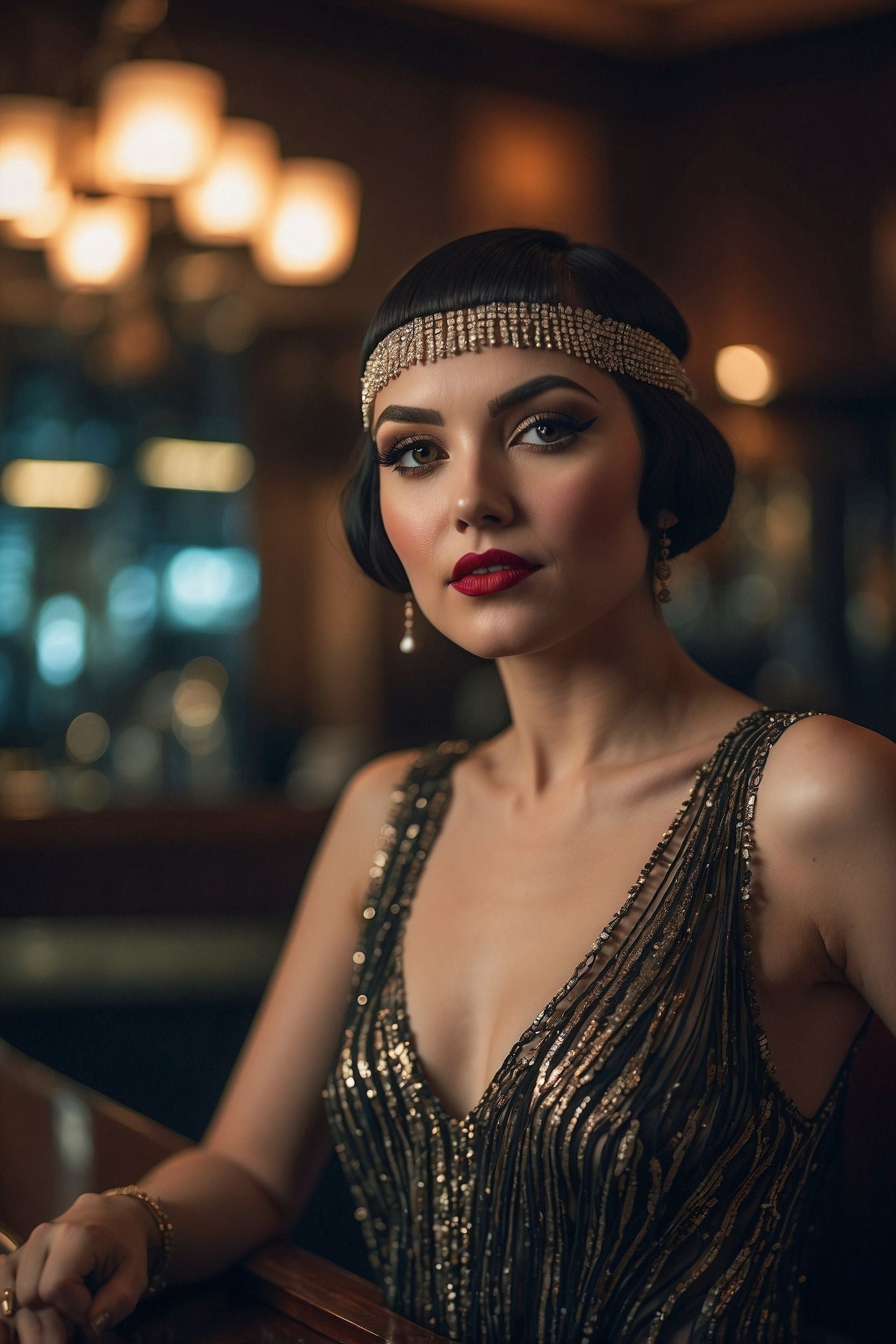 Lady wearing a 1920's Flapper Dress at fancy dress party