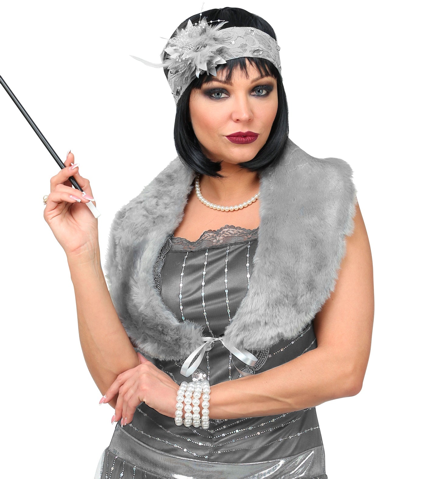 1920's Flapper Fur Stole & Flower Headpiece costume accessory
