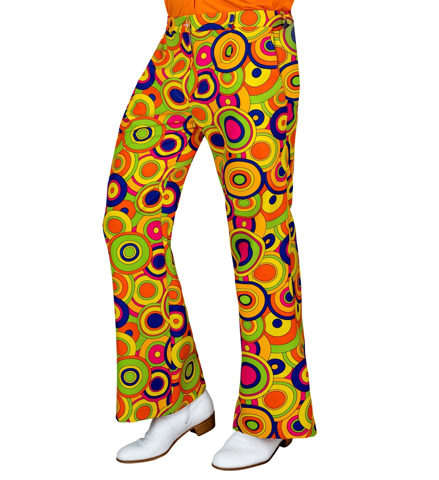 Retro 70s Psychedelic Circle Print High Waist Wide Flared Trousers main image 1