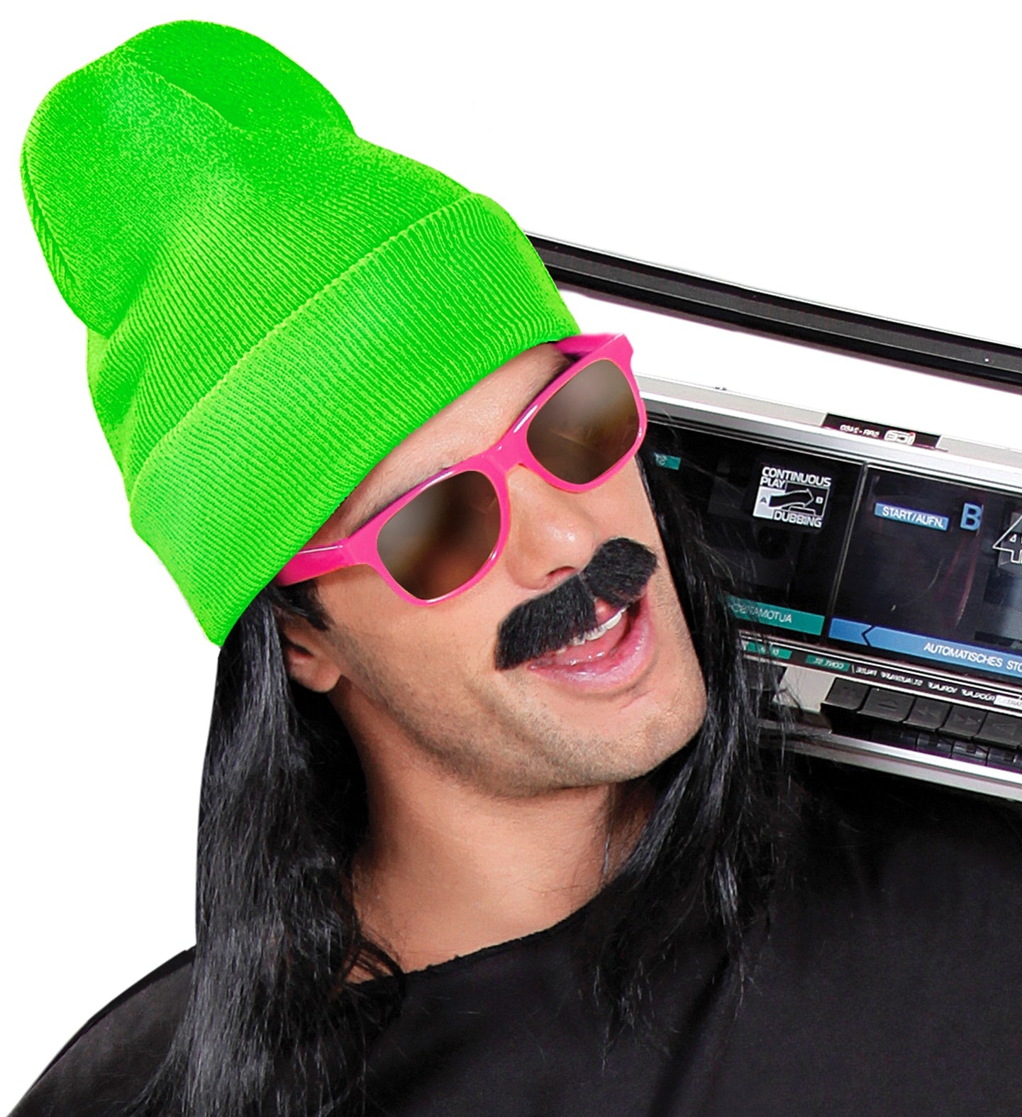 80s Neon Green Visor Hat with Dark Blonde Hair