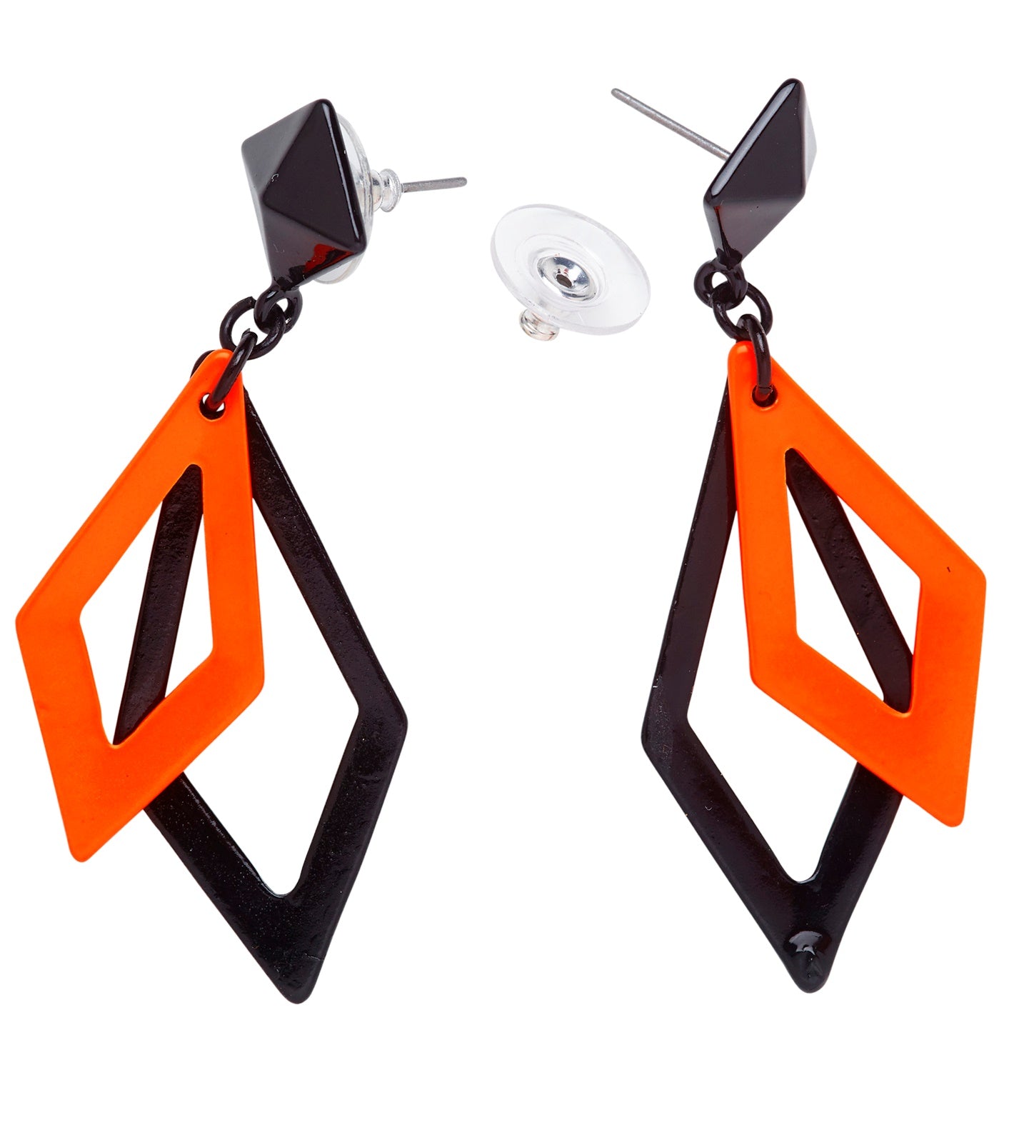 80's Rhombus Neon Earrings Orange