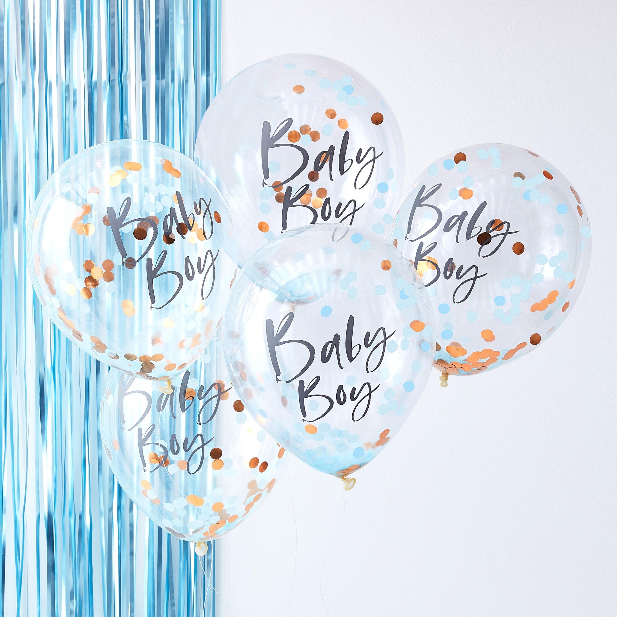 Baby Boy Blue and Rose Gold Confetti Balloons