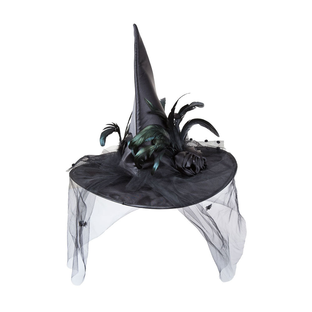 Black Witch Hat With Feathers and Veil