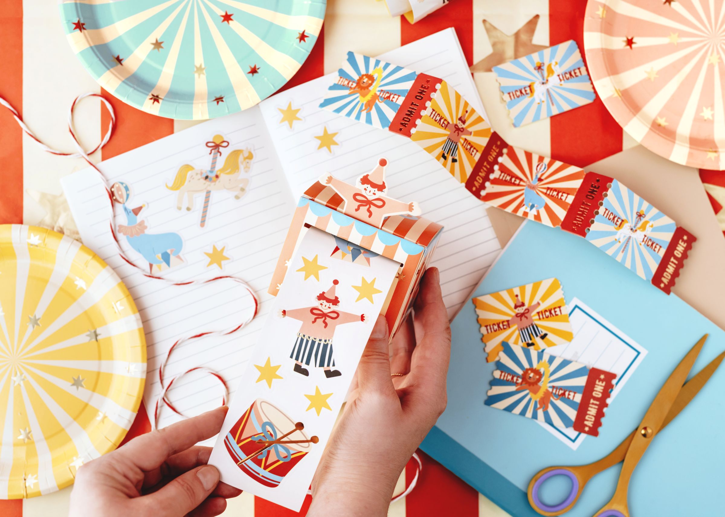 Circus Themed Stickers and Entry Tokens for childrens party