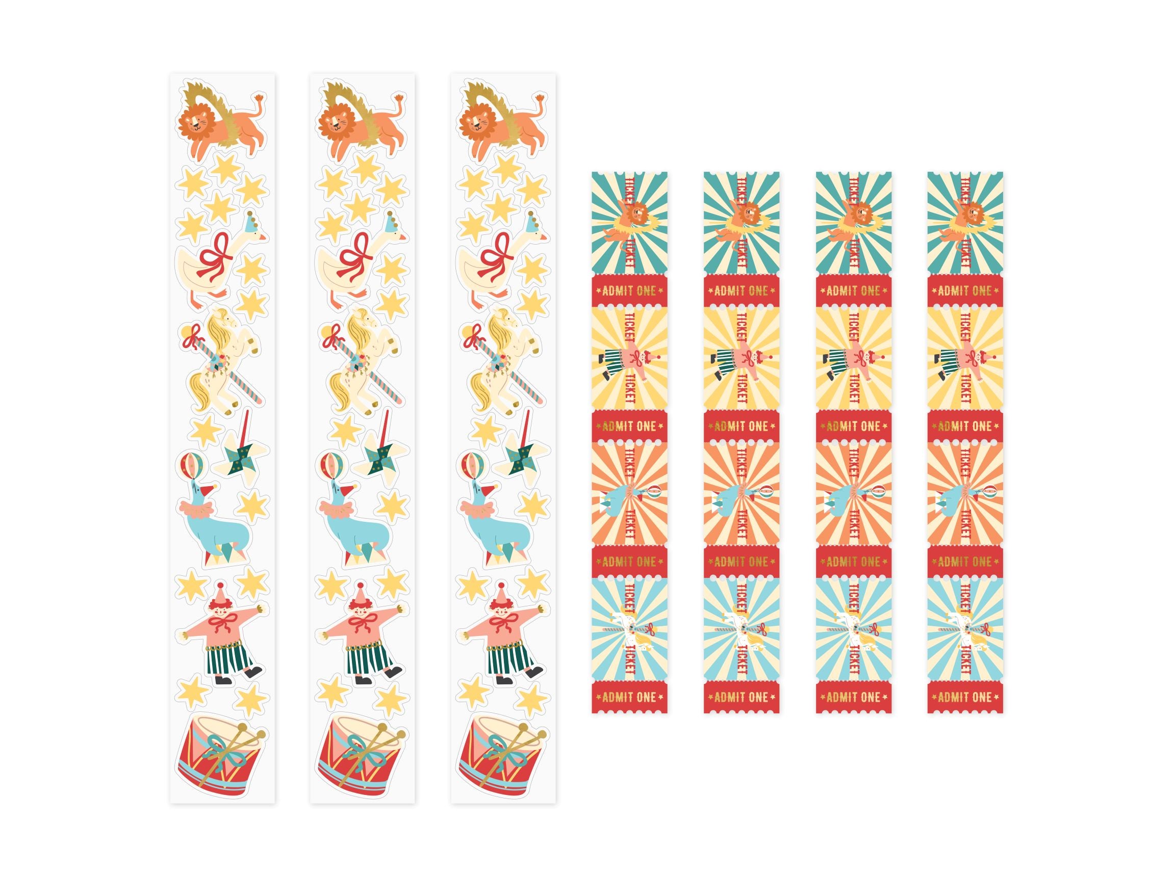 Circus Themed Stickers and Entry Tokens party decorations