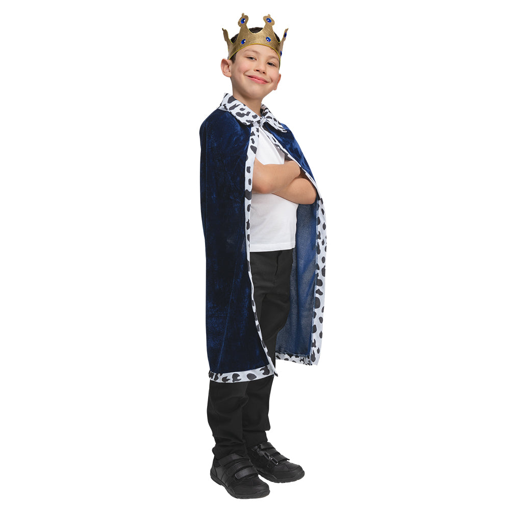 Deluxe Velvet King Robe & Crown - Blue Child's
