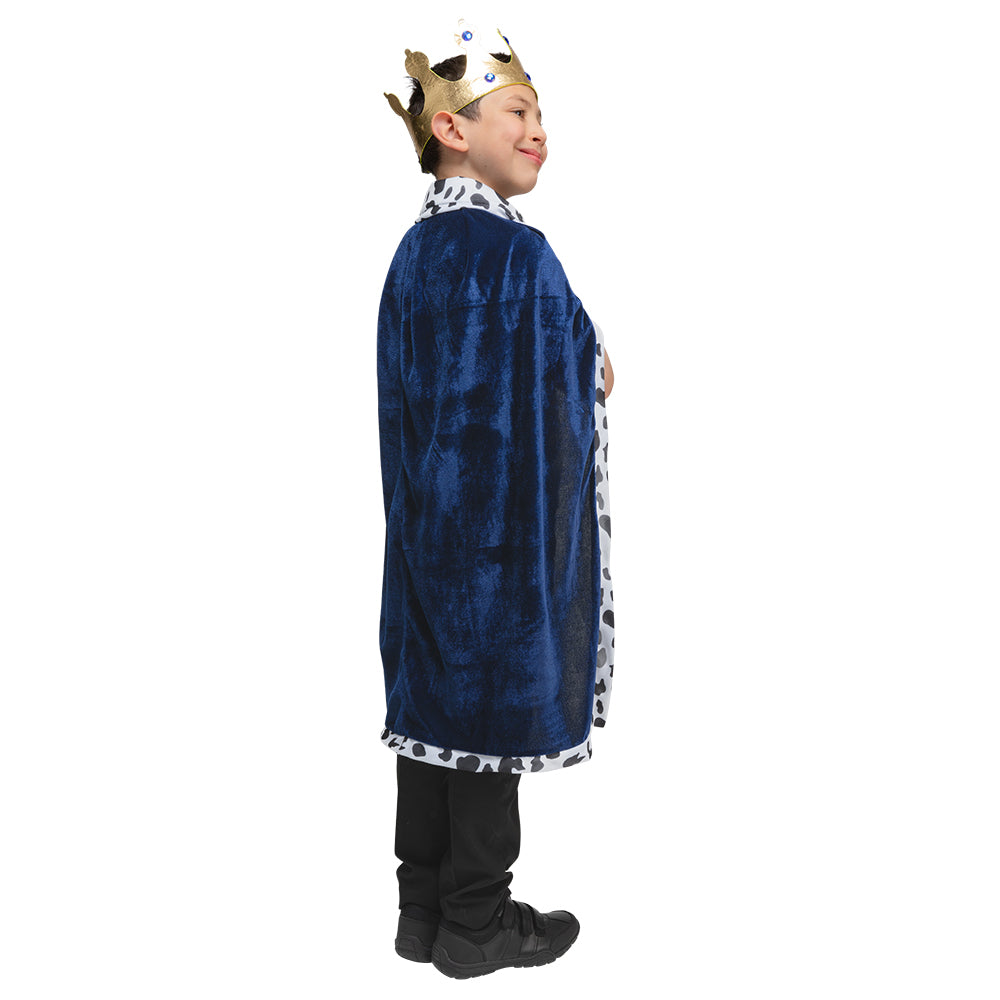 Deluxe Velvet King Robe & Crown - Blue Child's