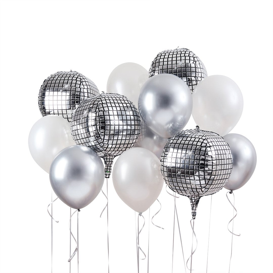 Disco Foil & 'Lets Party' 12" Latex Balloon Bundle - Pack of 12
