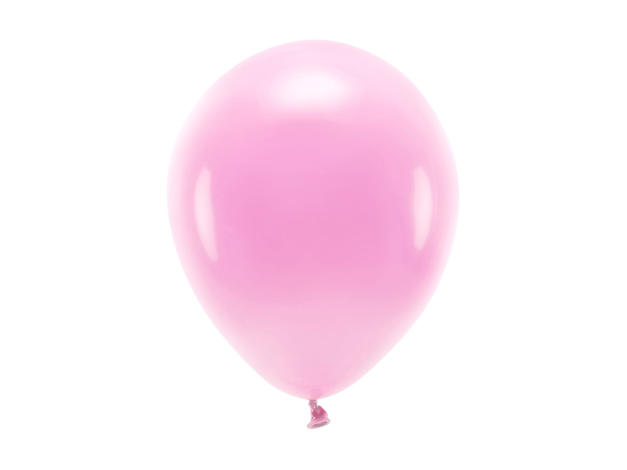 A single, inflated pastel pink latex balloon with a smooth, matte finish, isolated on a white background.