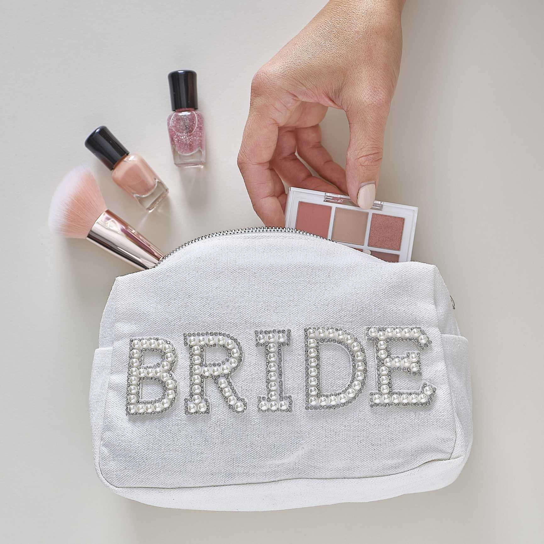 Embellished Pearl Bride Makeup Bag