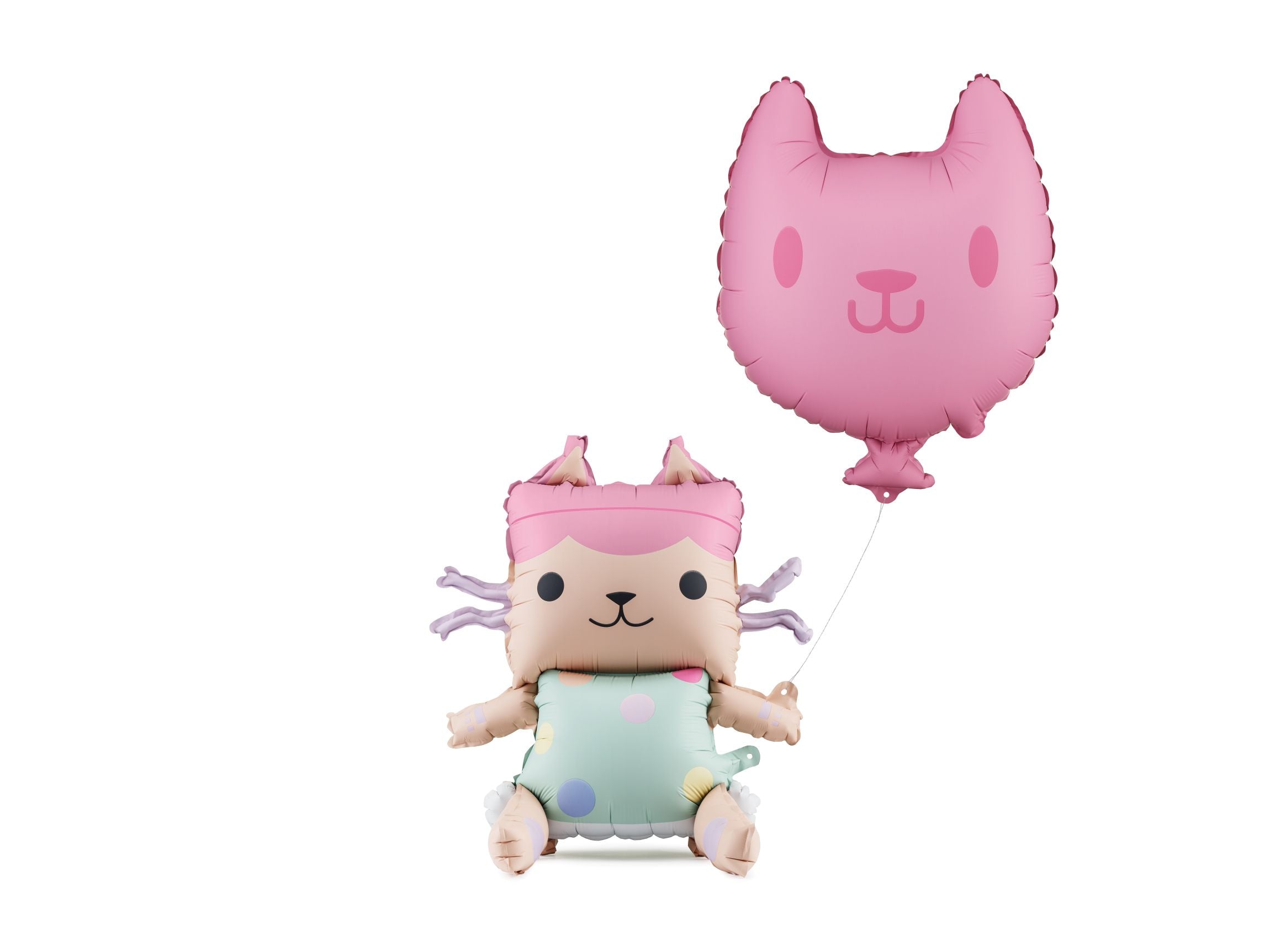 A set of two Gabby's Dollhouse foil balloons featuring Baby Box and a pink cat character on a white background.