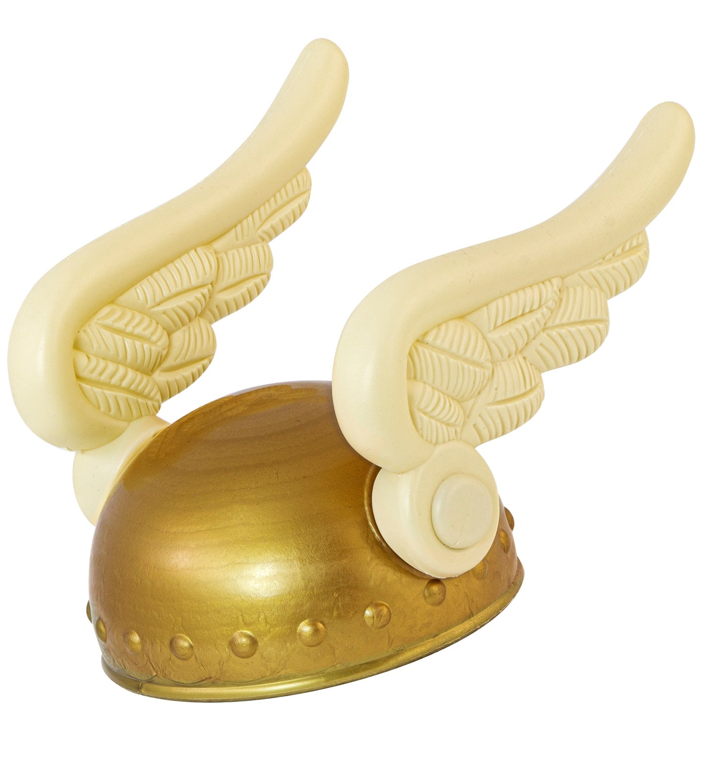 Gold helmet with white wings on a white background