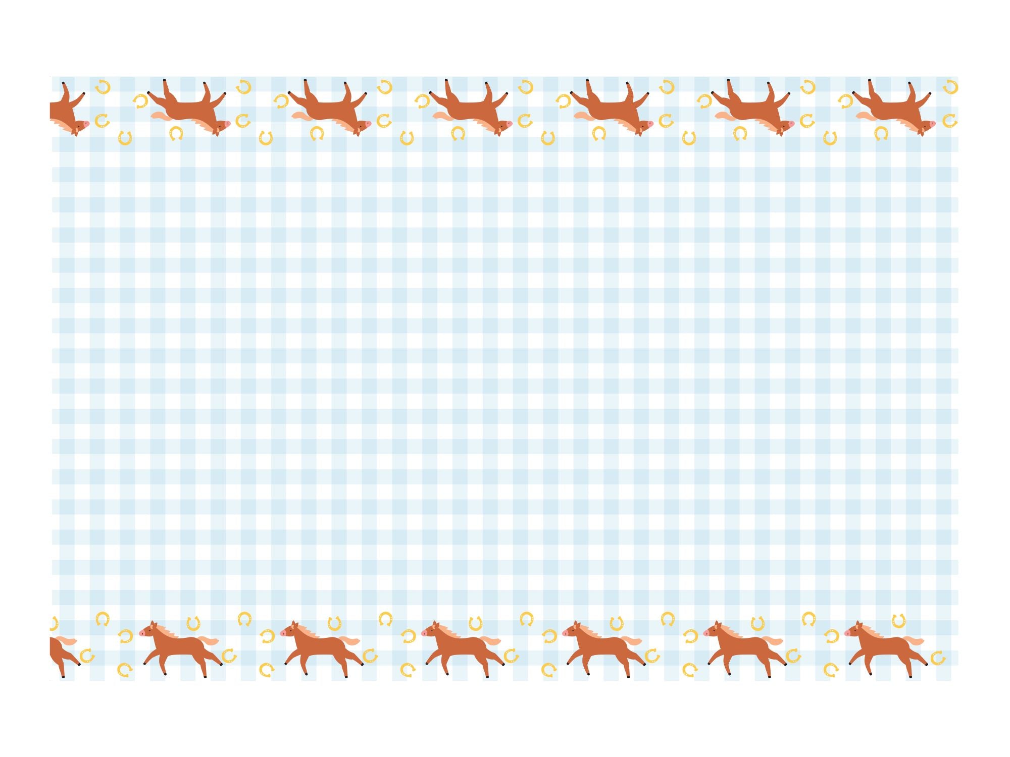 Gingham Blue Paper Tablecloth with Horses