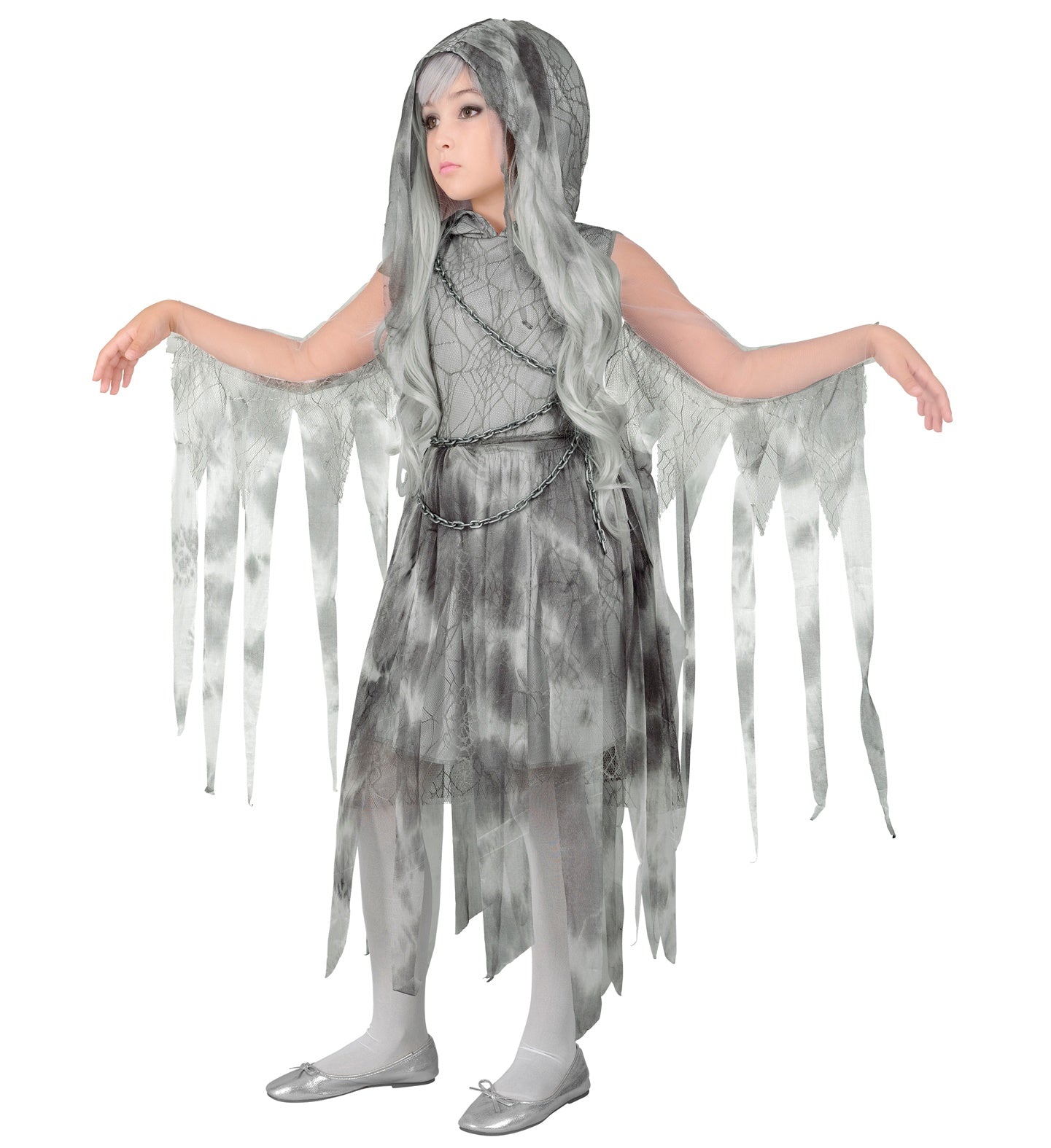 Girl’s ghostly hooded dress with chains for Halloween