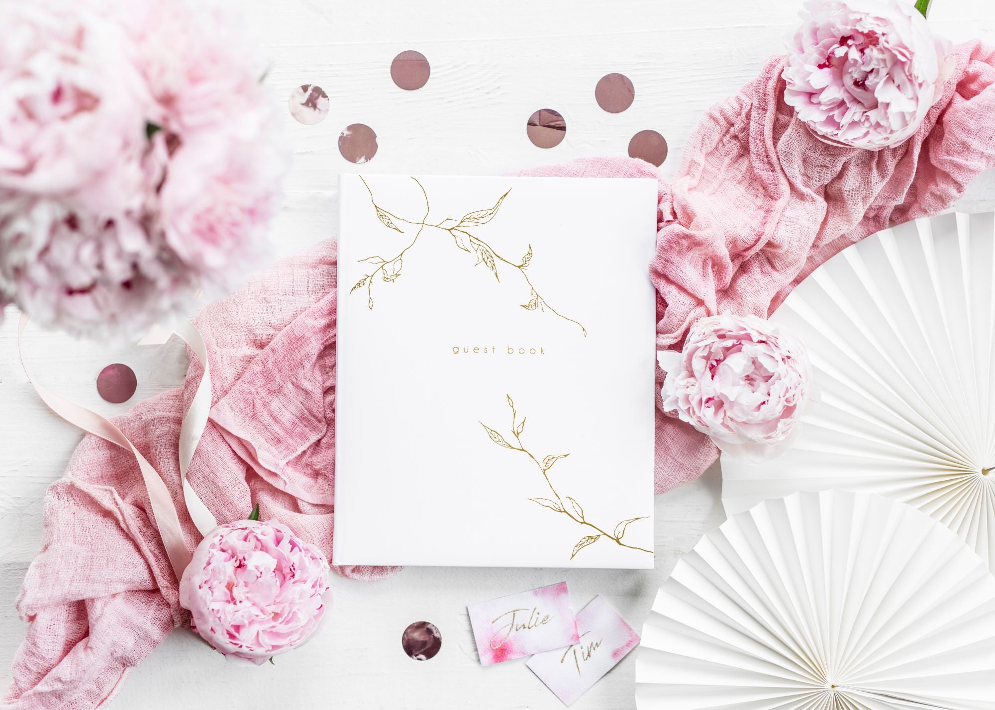 Gold Leaf Design Wedding Guest Book