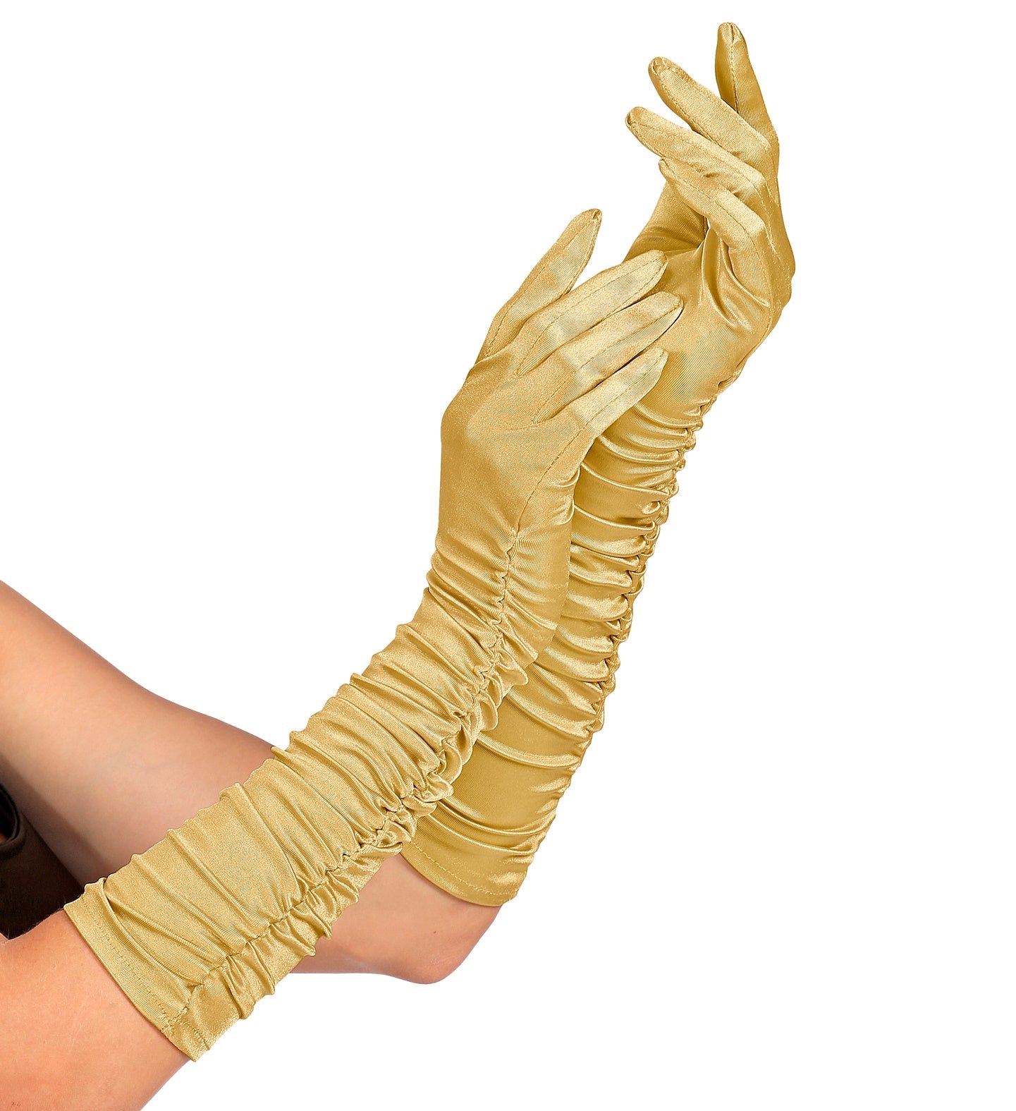 Gold Pleated Satin Opera Gloves