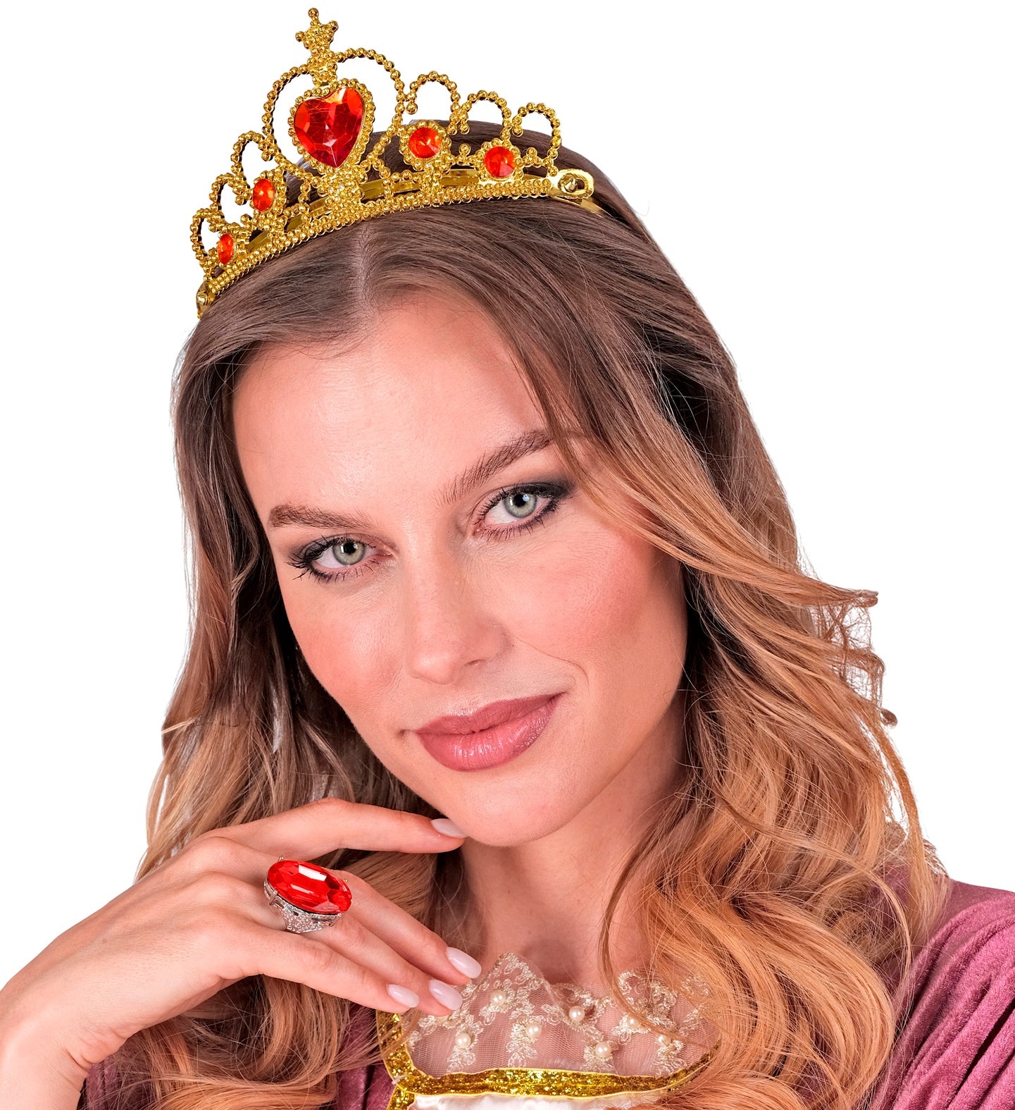 Gold Queen's Tiara with Red Gems costume accessory
