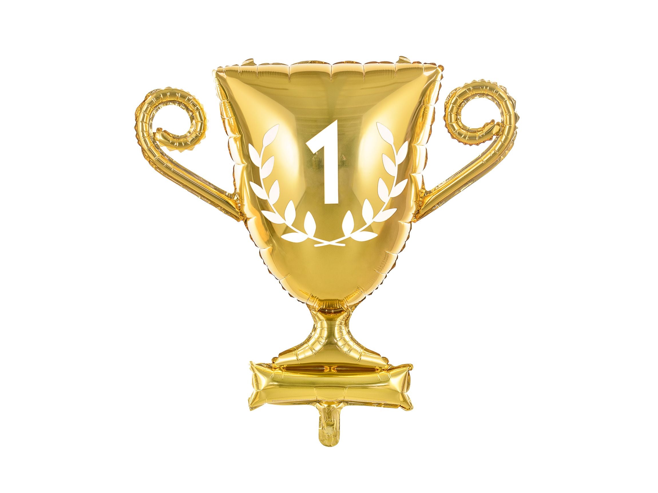 Gold trophy-shaped balloon with number '1' on a white background