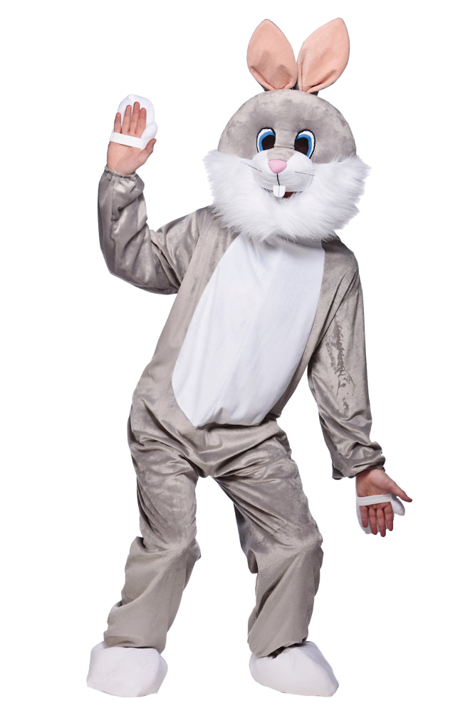 Person wearing a Bugs Bunny costume on a white background