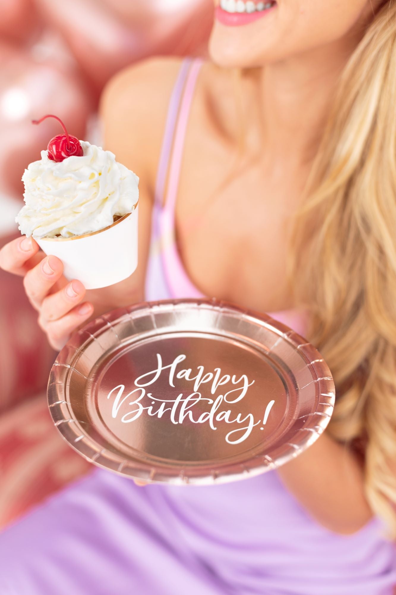 Happy Birthday Paper Plates Rose Gold party tableware