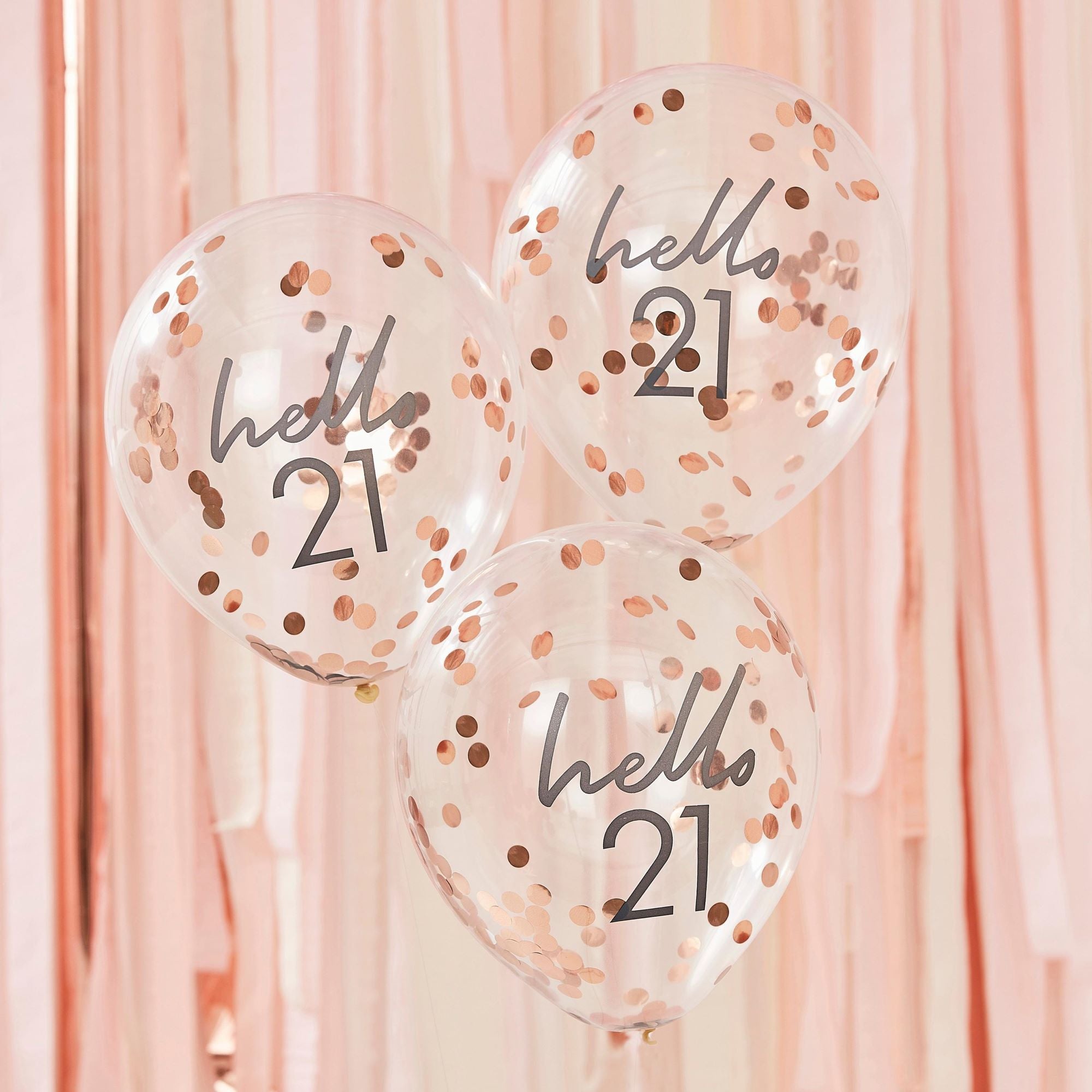 Hello 21 Rose-Gold Confetti 21st Birthday Balloons