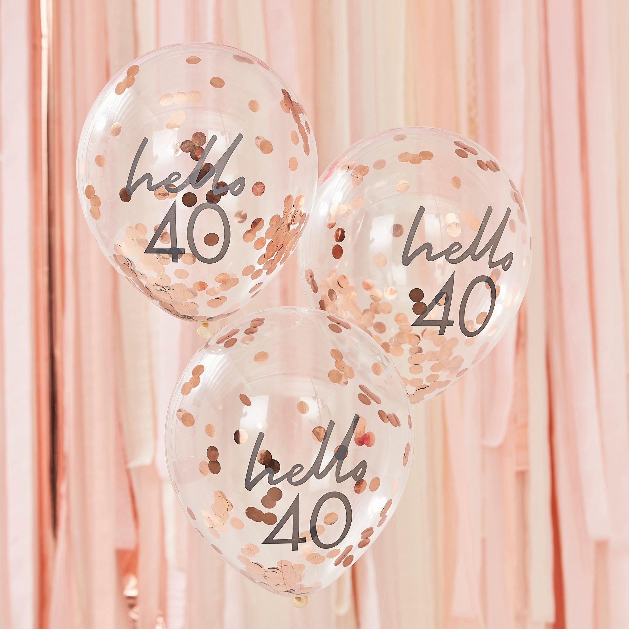 Hello 40 Rose-Gold Confetti 40th Birthday Balloons