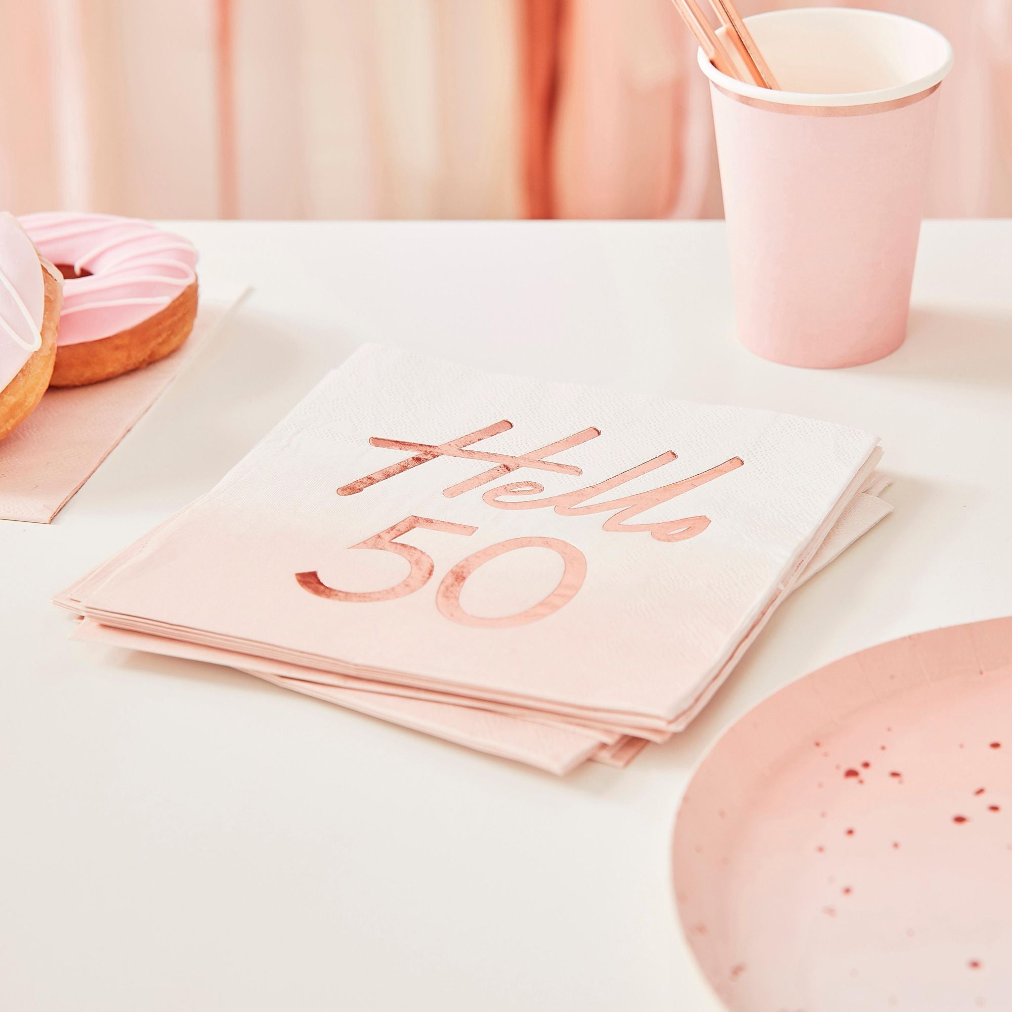 Hello 50th Birthday Party Napkins Rose Gold