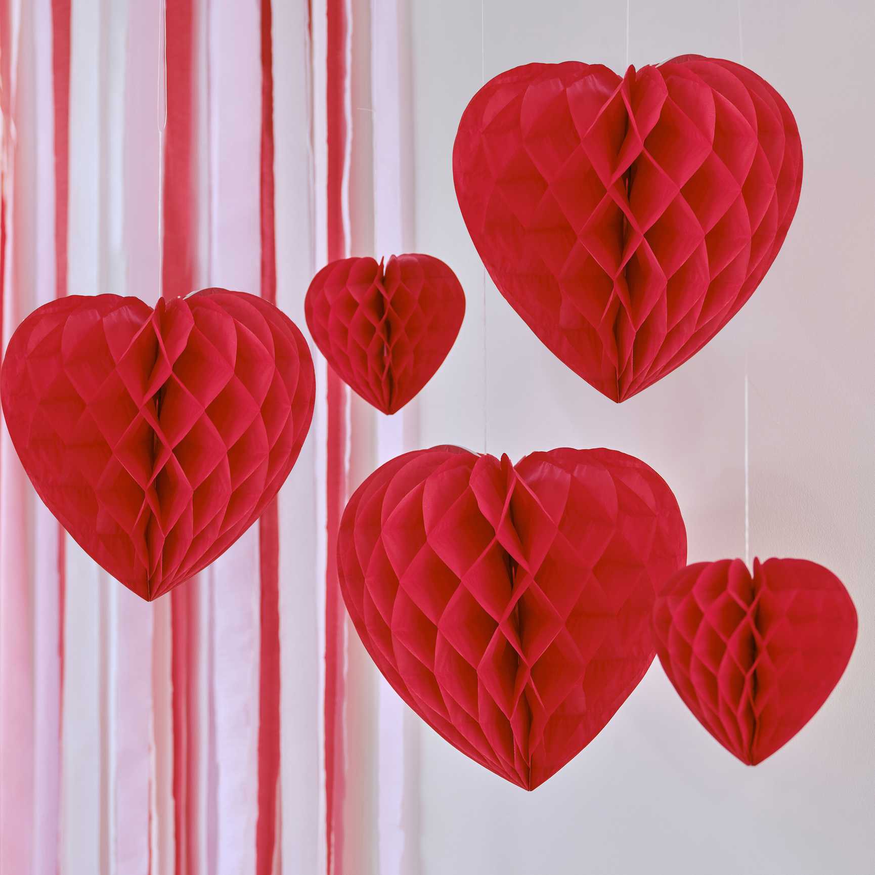 Honeycomb Hanging Heart Decorations Pack of 5
