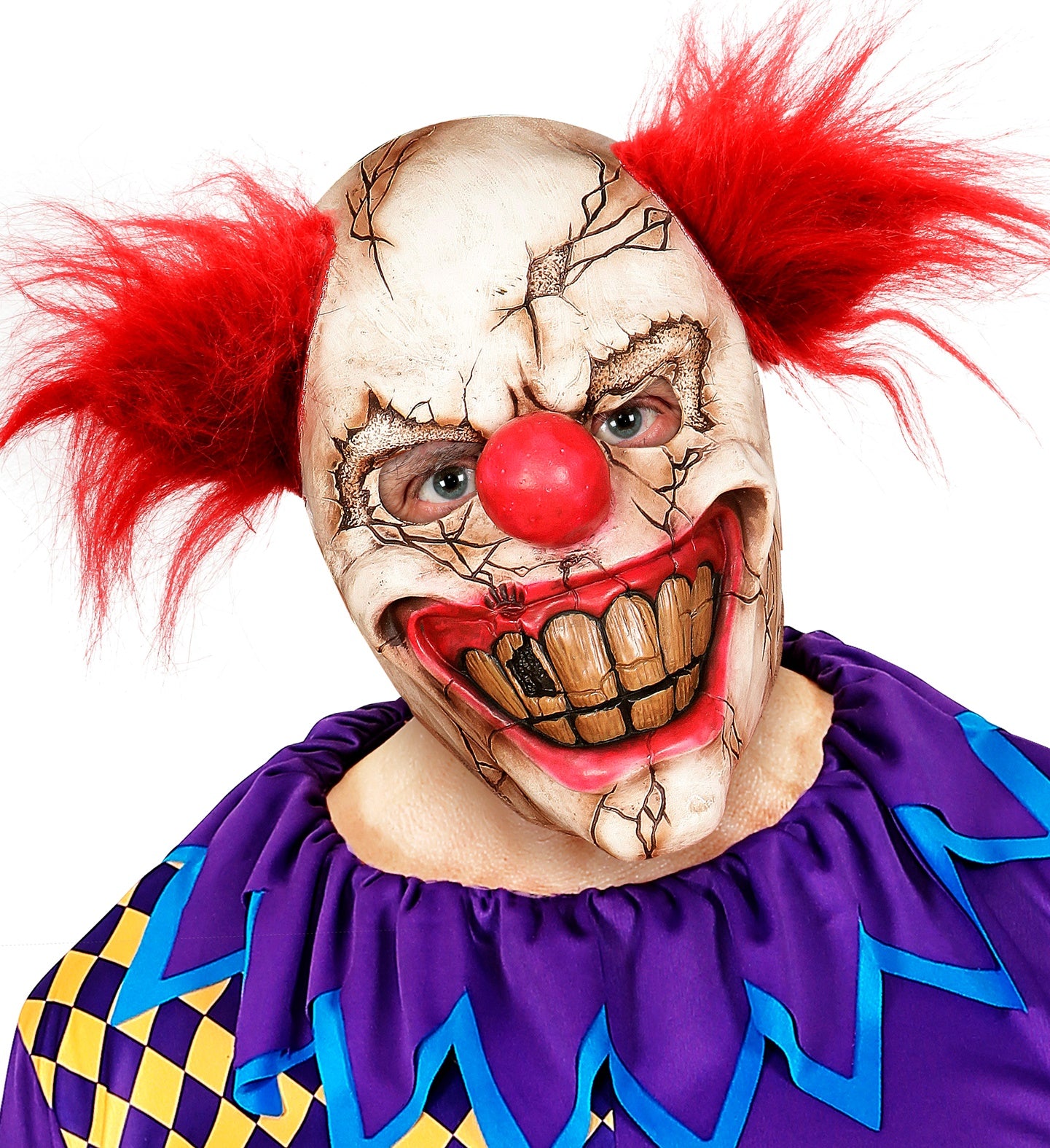 Killer Clown Face Mask with Red Hair