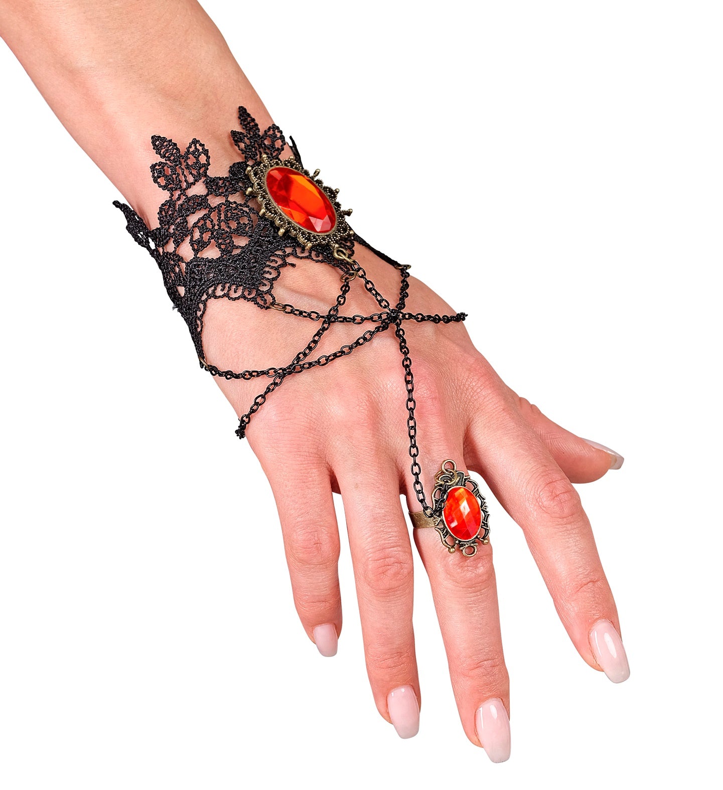 Lace Bracelet Ring and Red Gems costume accessory