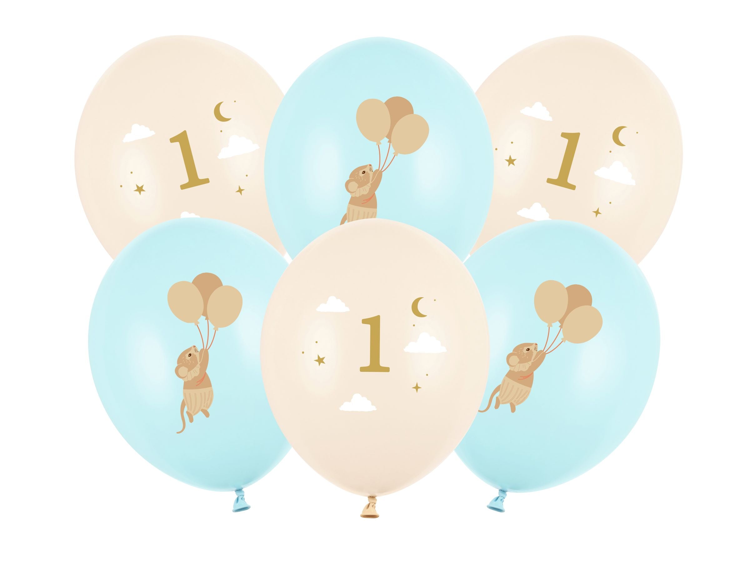 Mice Themed Number 1 Birthday Balloons Light Blue