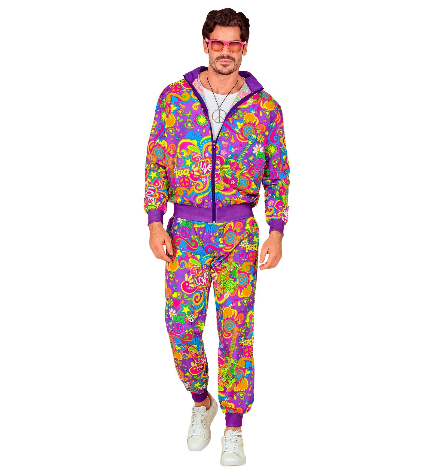 Neon Flower Power Hippie Tracksuit Costume men's