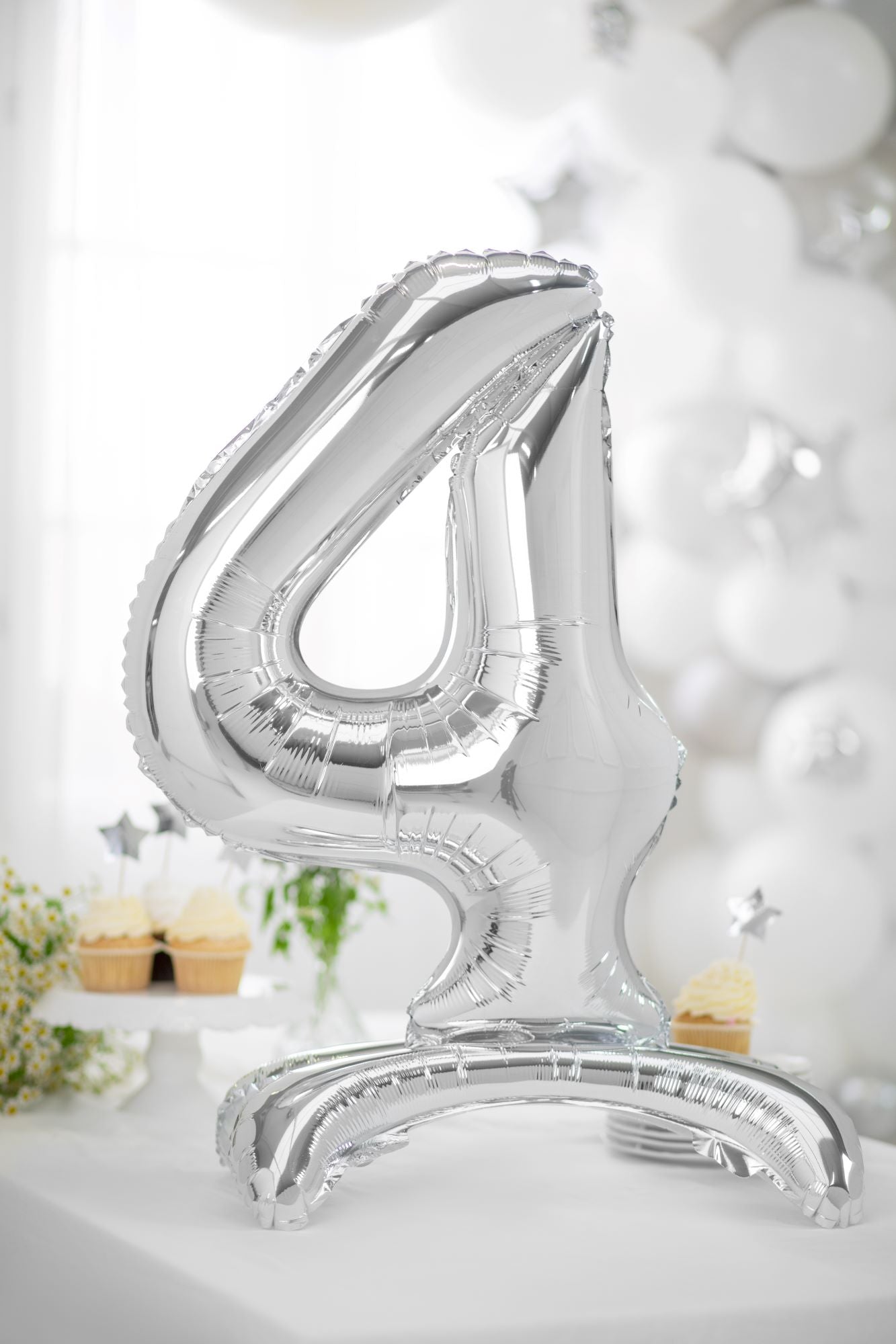 Number 4 Standing Foil Balloon Silver