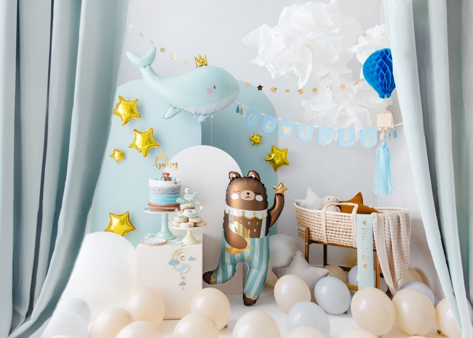 Oh Baby Bunting with Tassels Sky Blue baby shower decoration