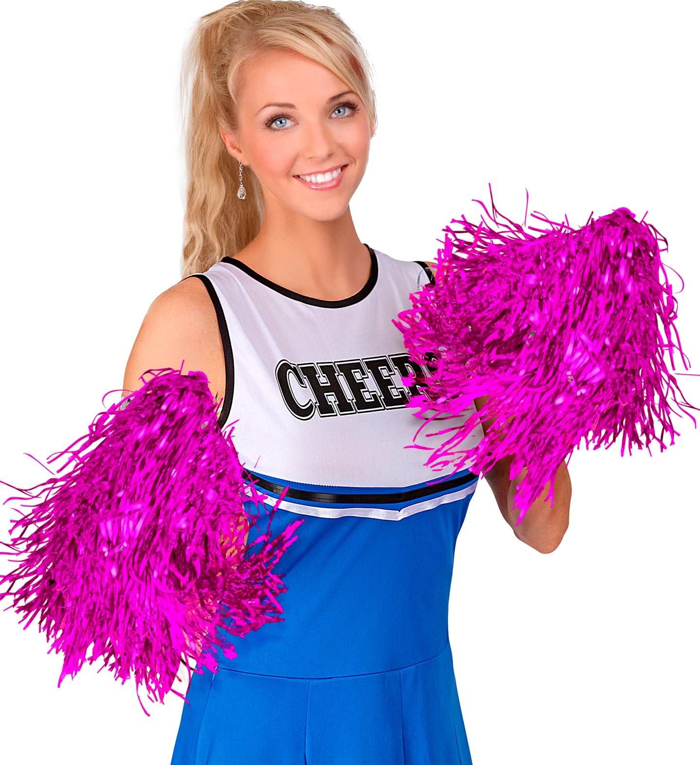 Pair of Metallic Pink Pom Poms Fancy Dress Costume Accessory