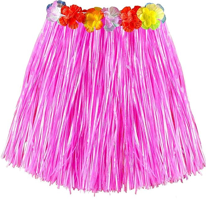 Pink Hawaiian Grass Skirt Flower Waist 45cm costume accessory