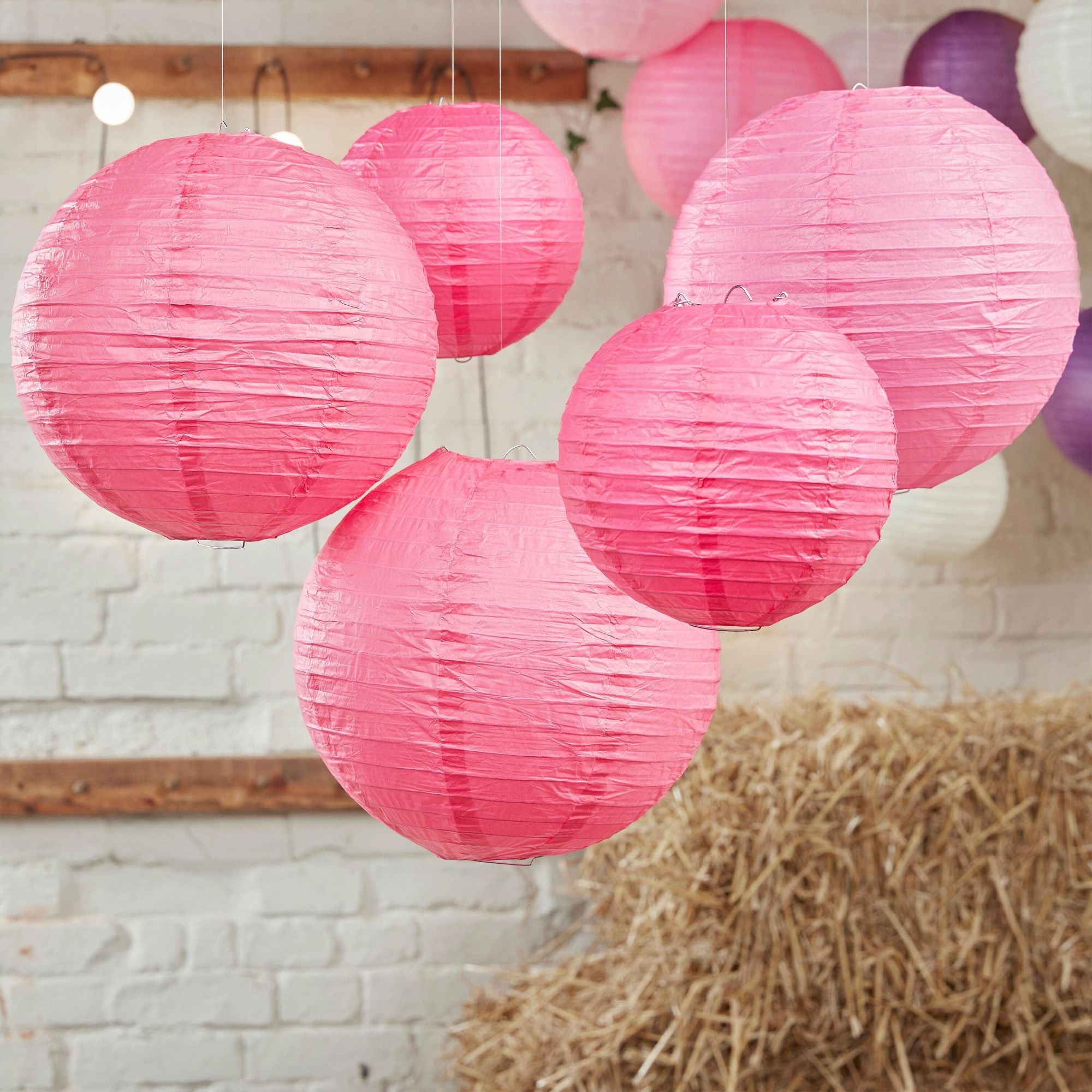 Pink Paper Lantern Decorations Pack of 5