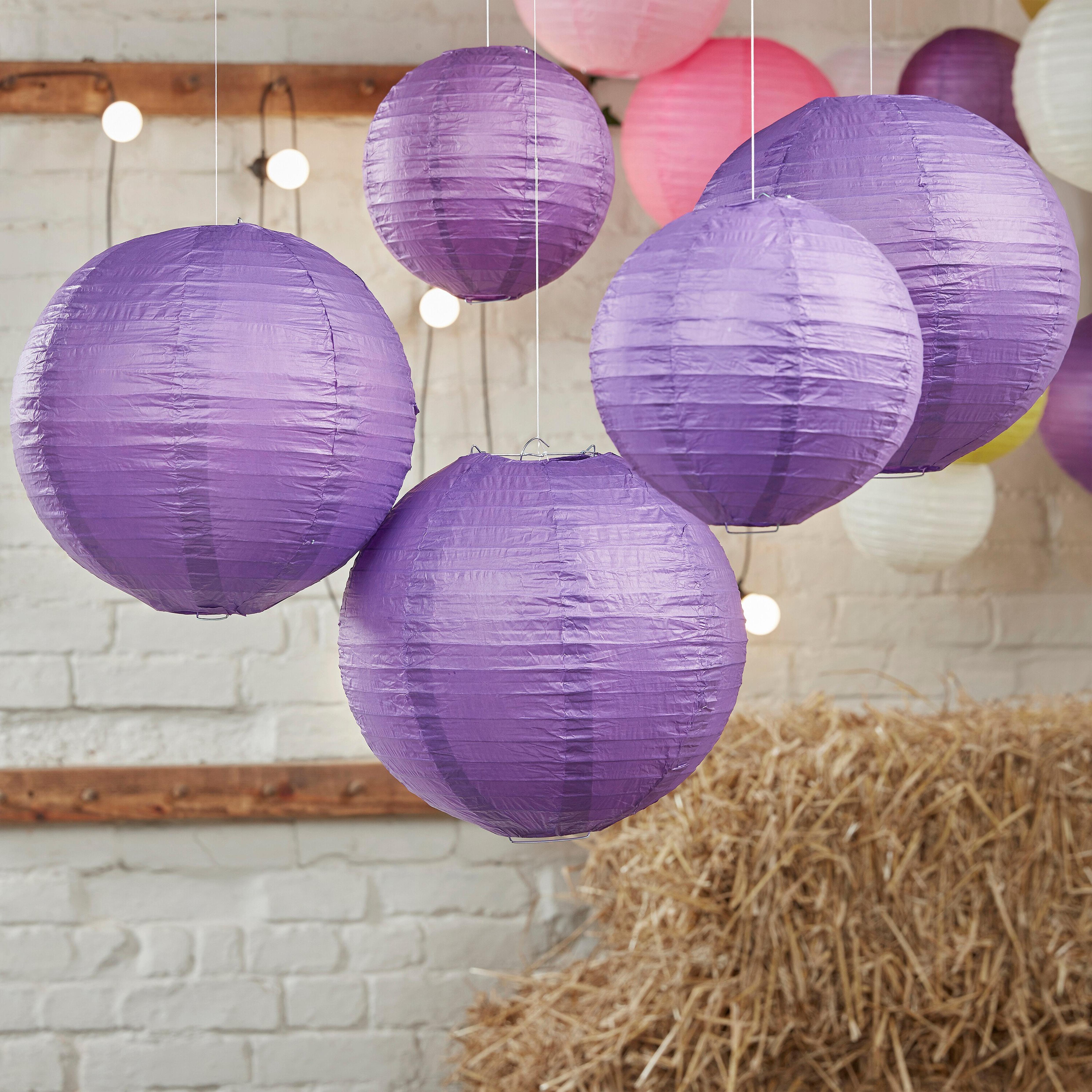 Purple Paper Lantern Decorations Pack of 5