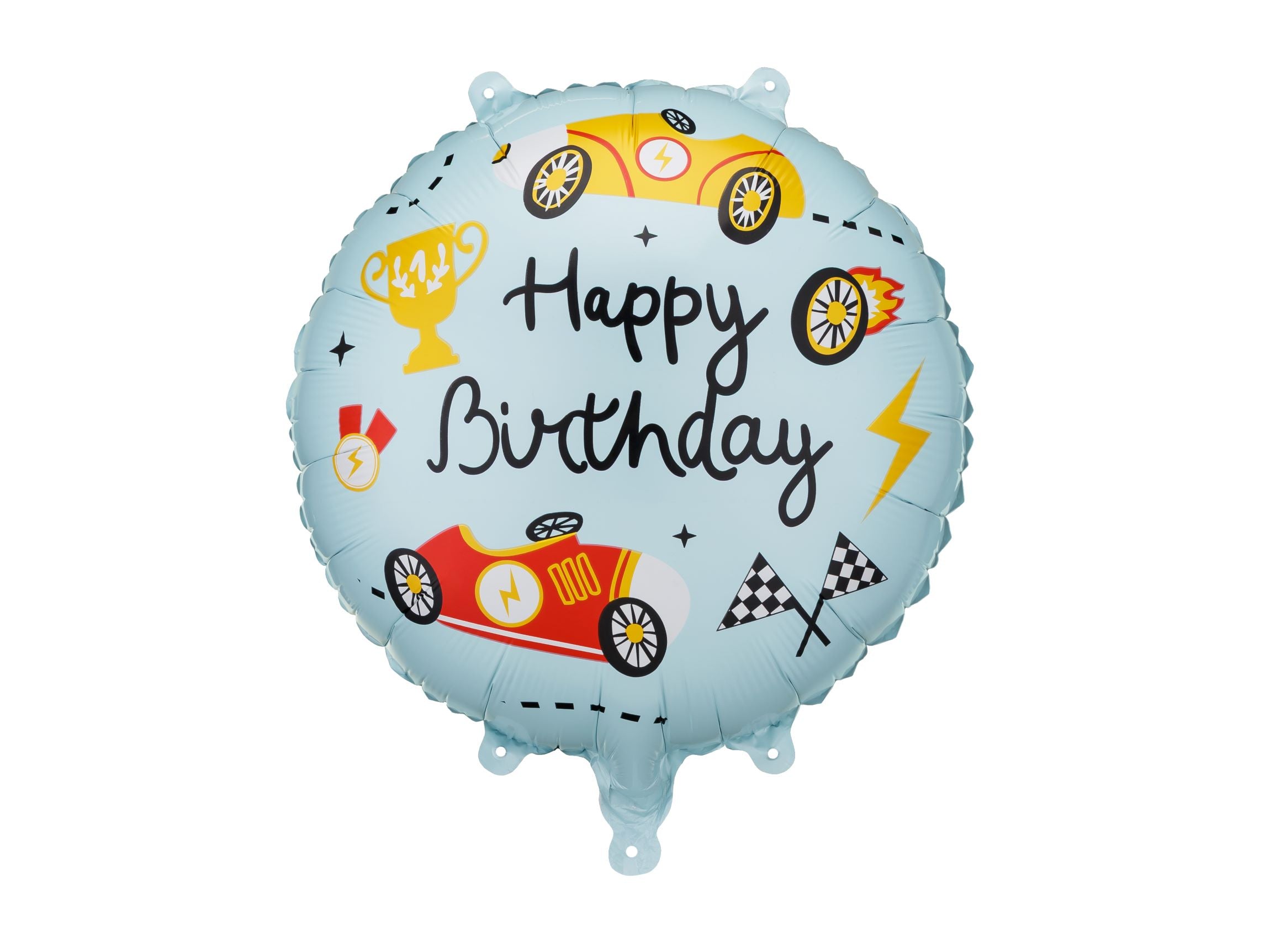 Race Cars Happy Birthday Round Foil Balloon
