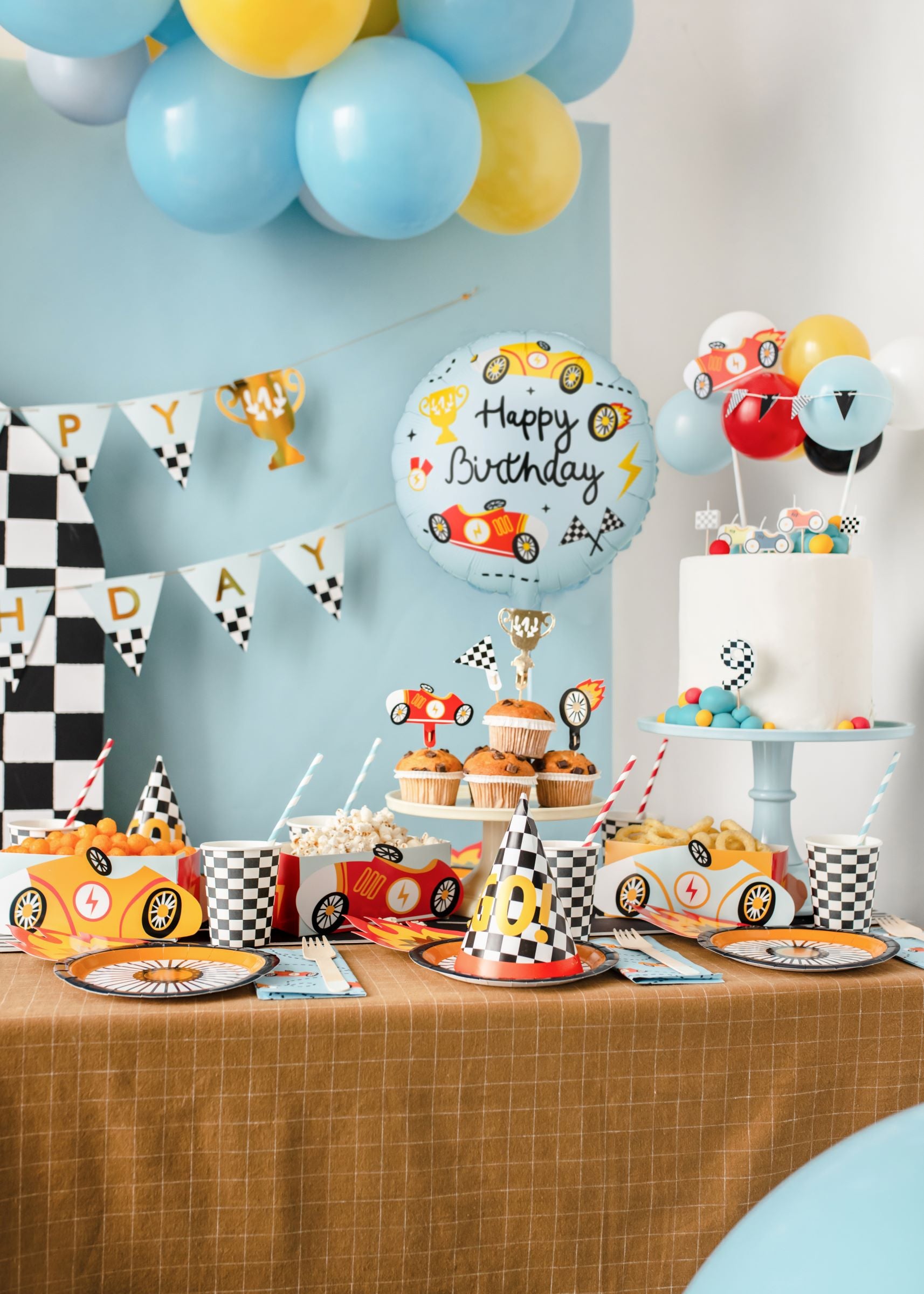 Race Cars Happy Birthday Round Foil Balloon