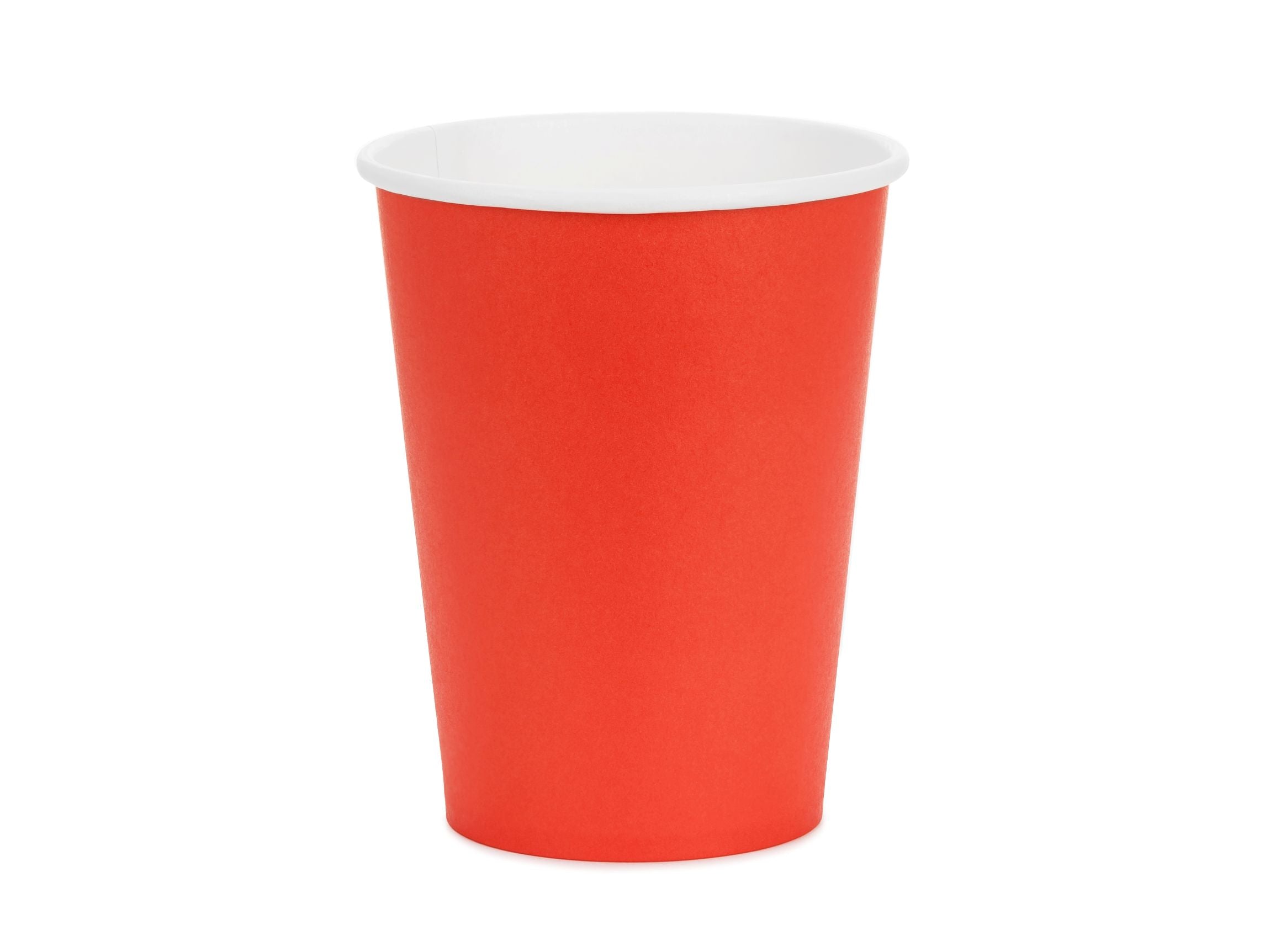 A single bright red disposable paper cup (approx. 250ml capacity) with a white interior.