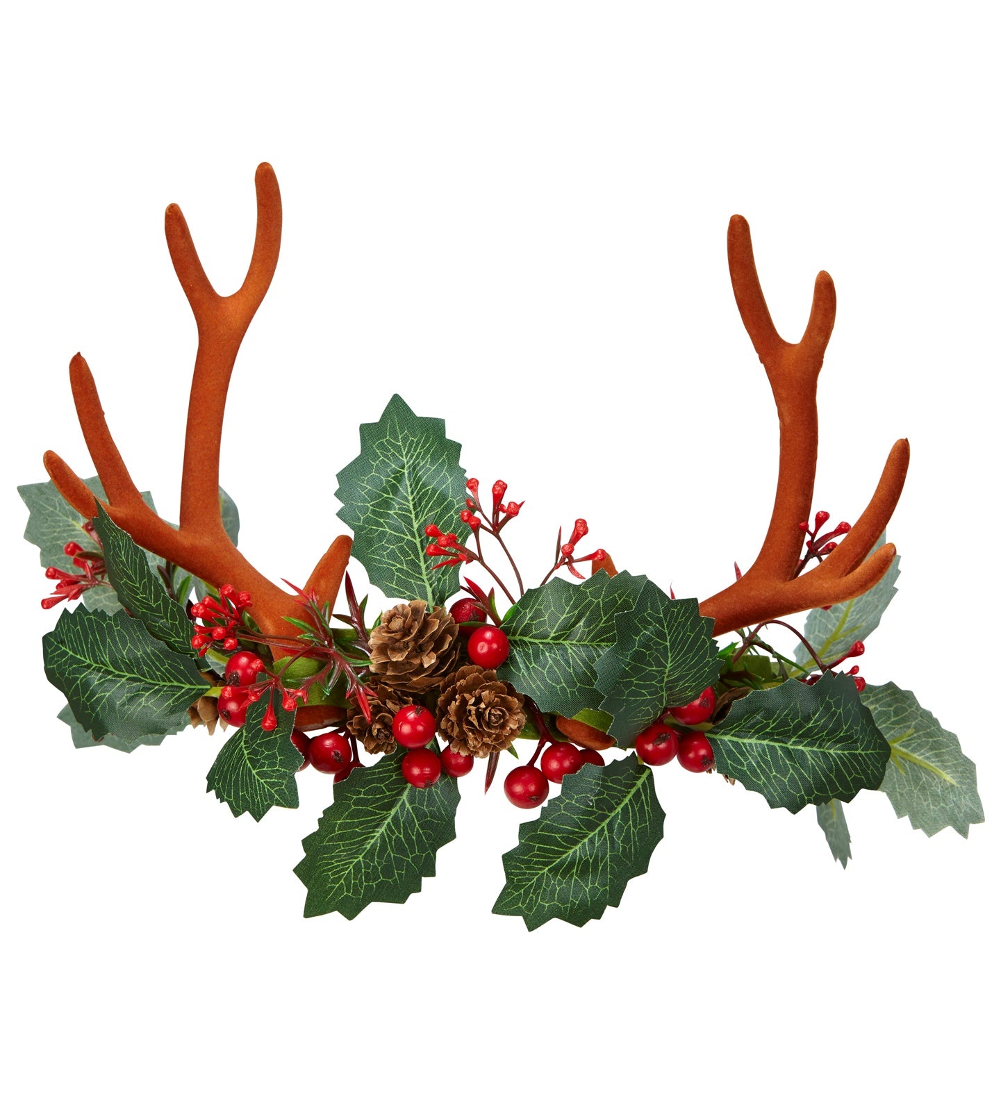 Reindeer Antlers with Holly and Pinecones