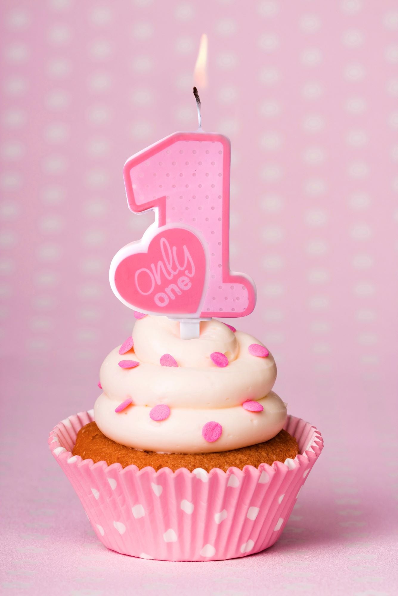 Pink Only 1 Birthday Candle