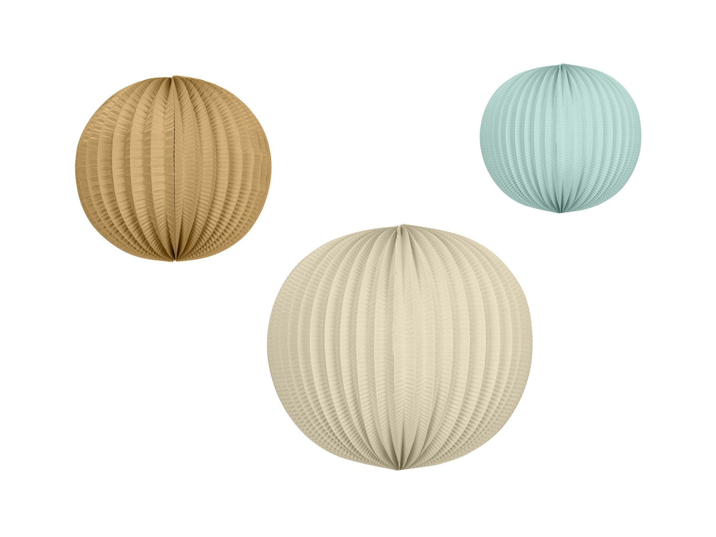 Set of Paper Lanterns, Light Blue, Brown & Cream