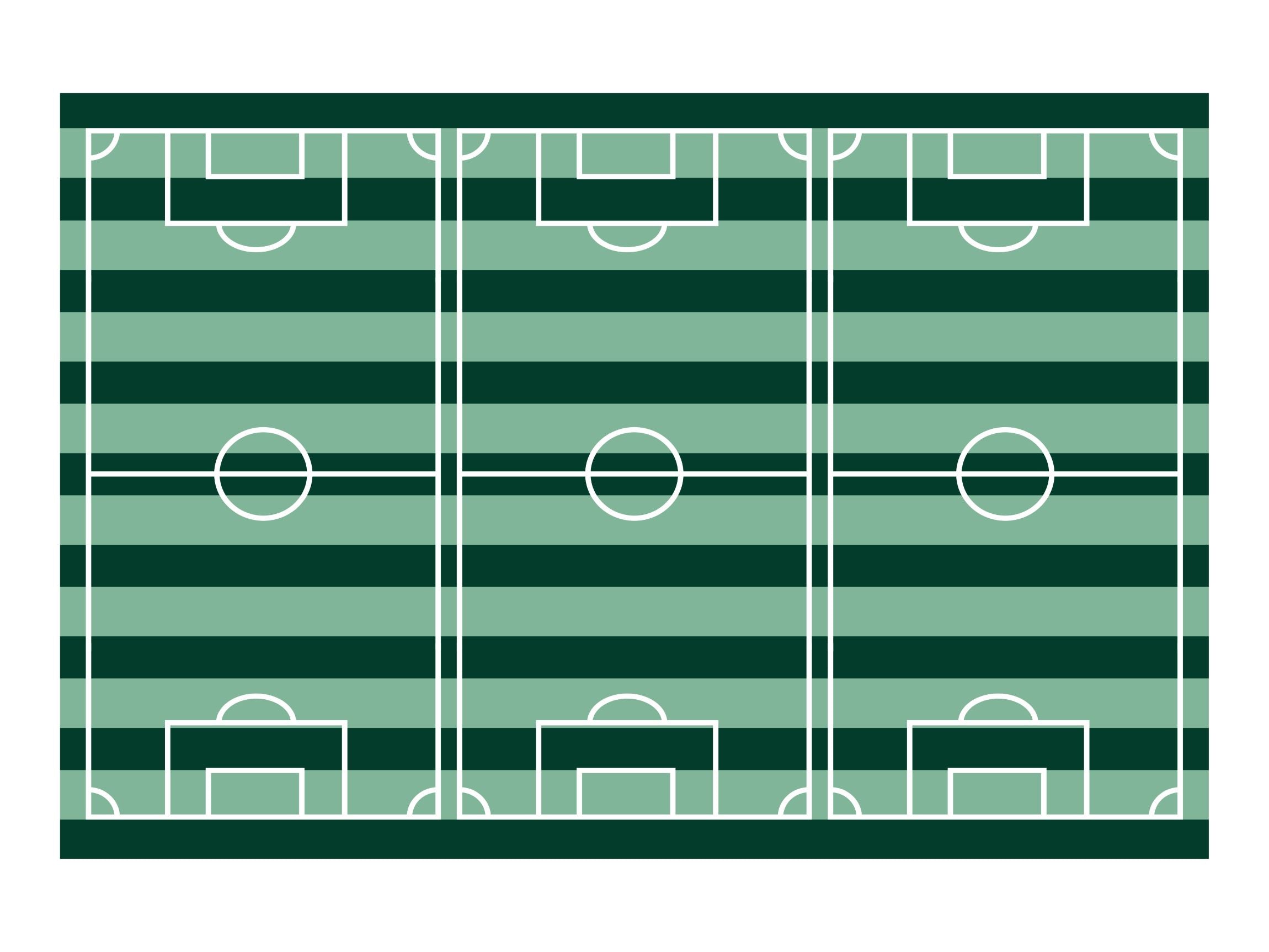 Tablecloth with pattern of soccer fields with green and white lines on a green background