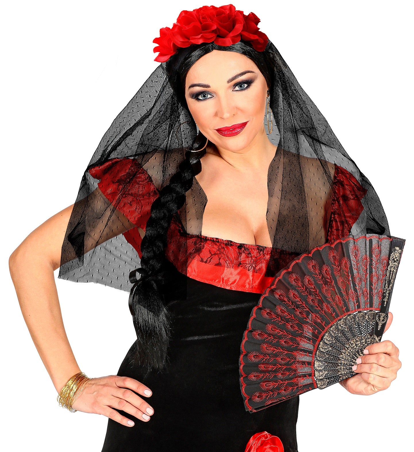 Spanish Rose Flower Headpiece with Veil