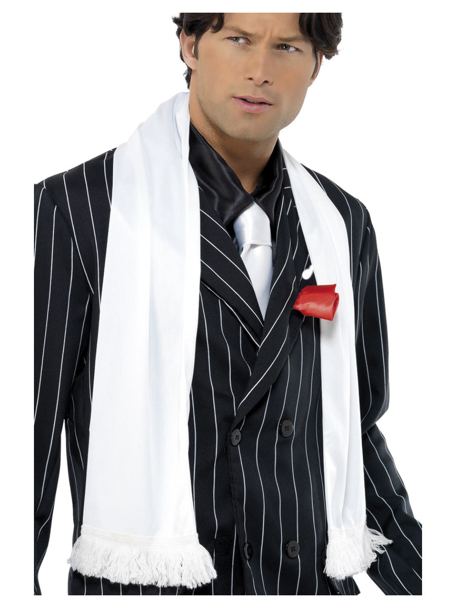 Men's White 1920s gangster Scarf with Tassels