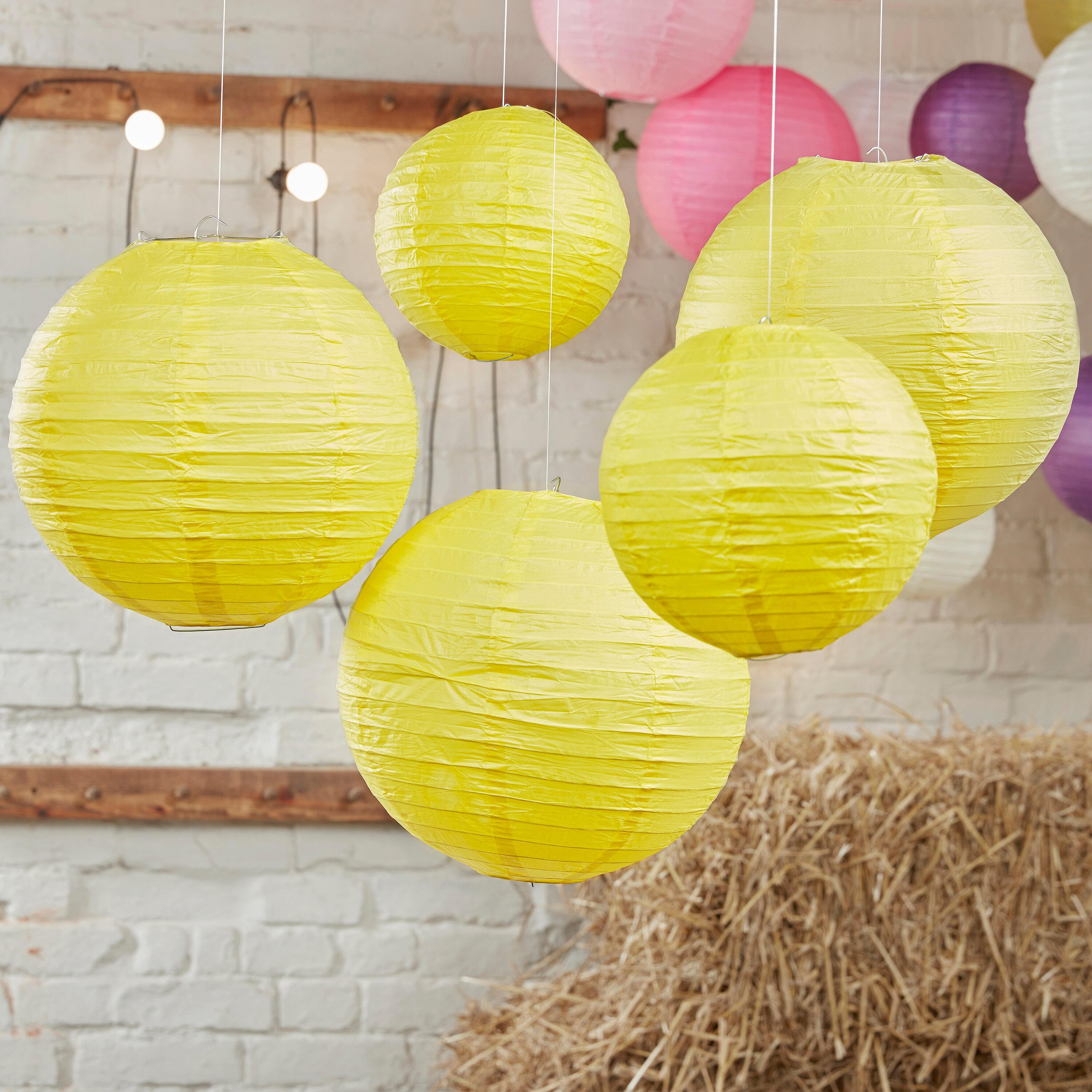 Yellow Paper Lantern Decorations Pack of 5