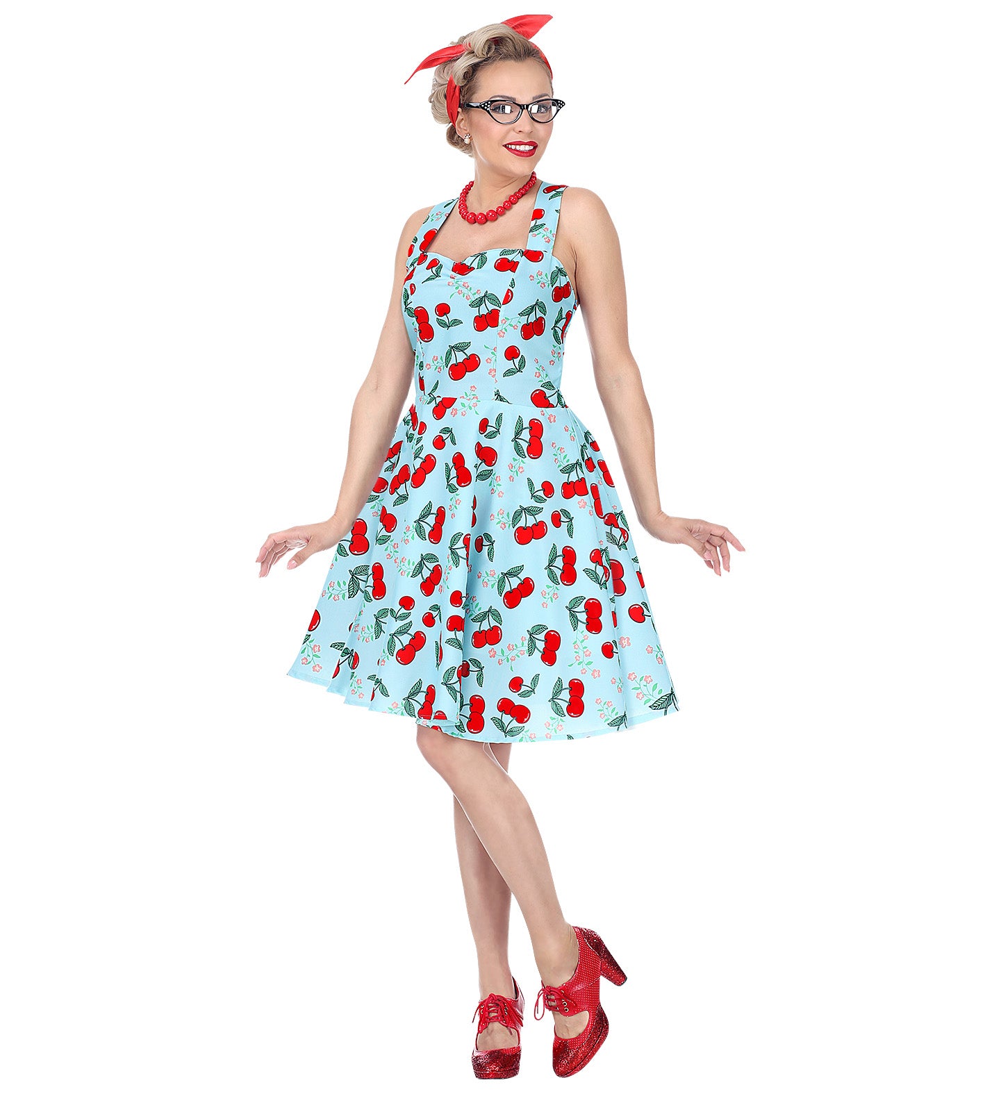1950's Rockabilly Cherry Dress Blue costume