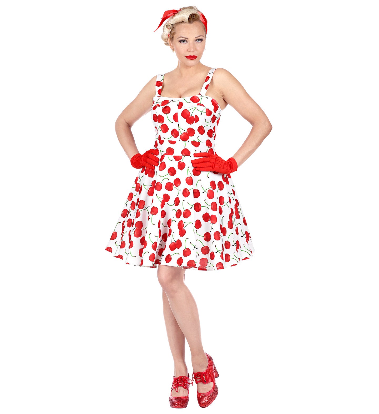 1950's Rockabilly Cherry Dress White